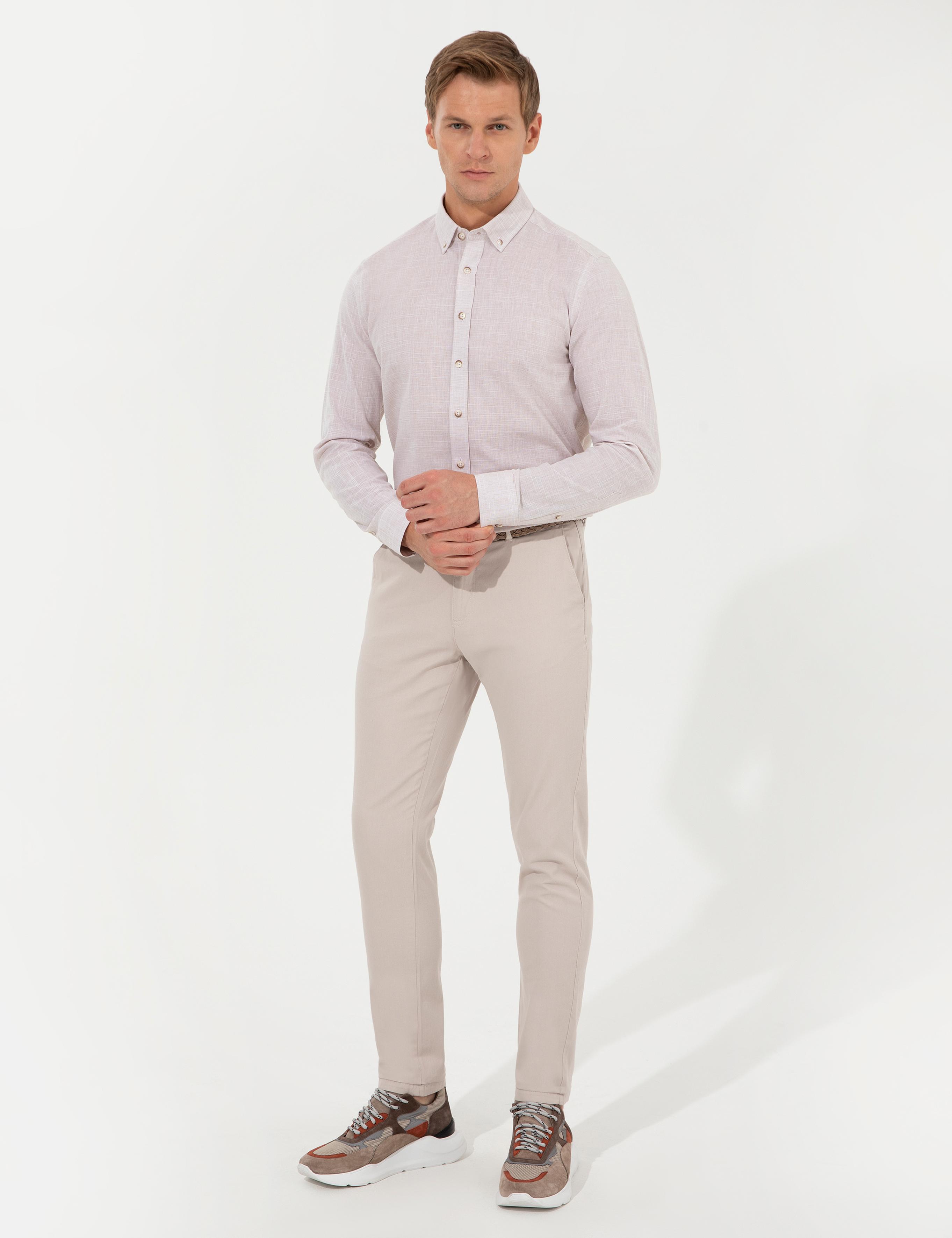 Bej Slim Fit Uzun Kollu Gömlek