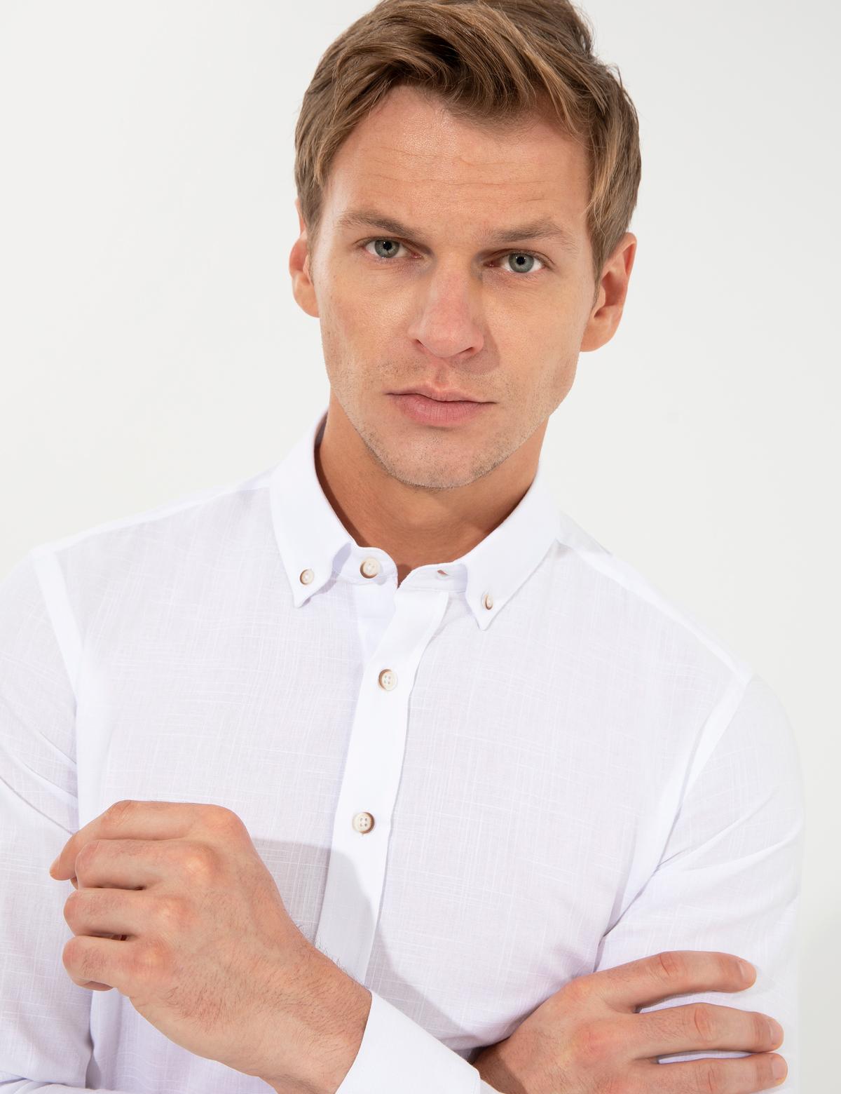 Beyaz Slim Fit Uzun Kollu Gömlek