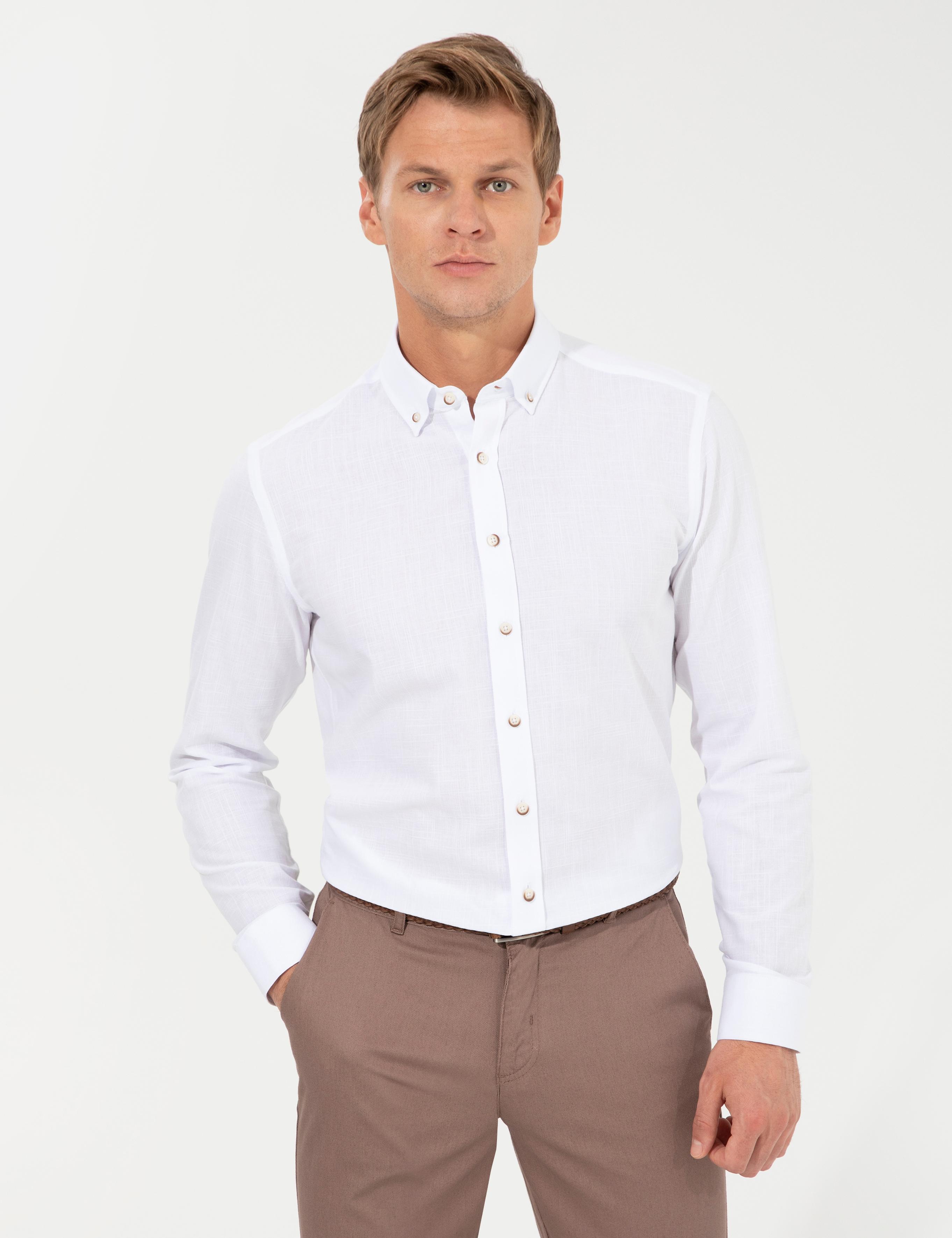 Beyaz Slim Fit Uzun Kollu Gömlek