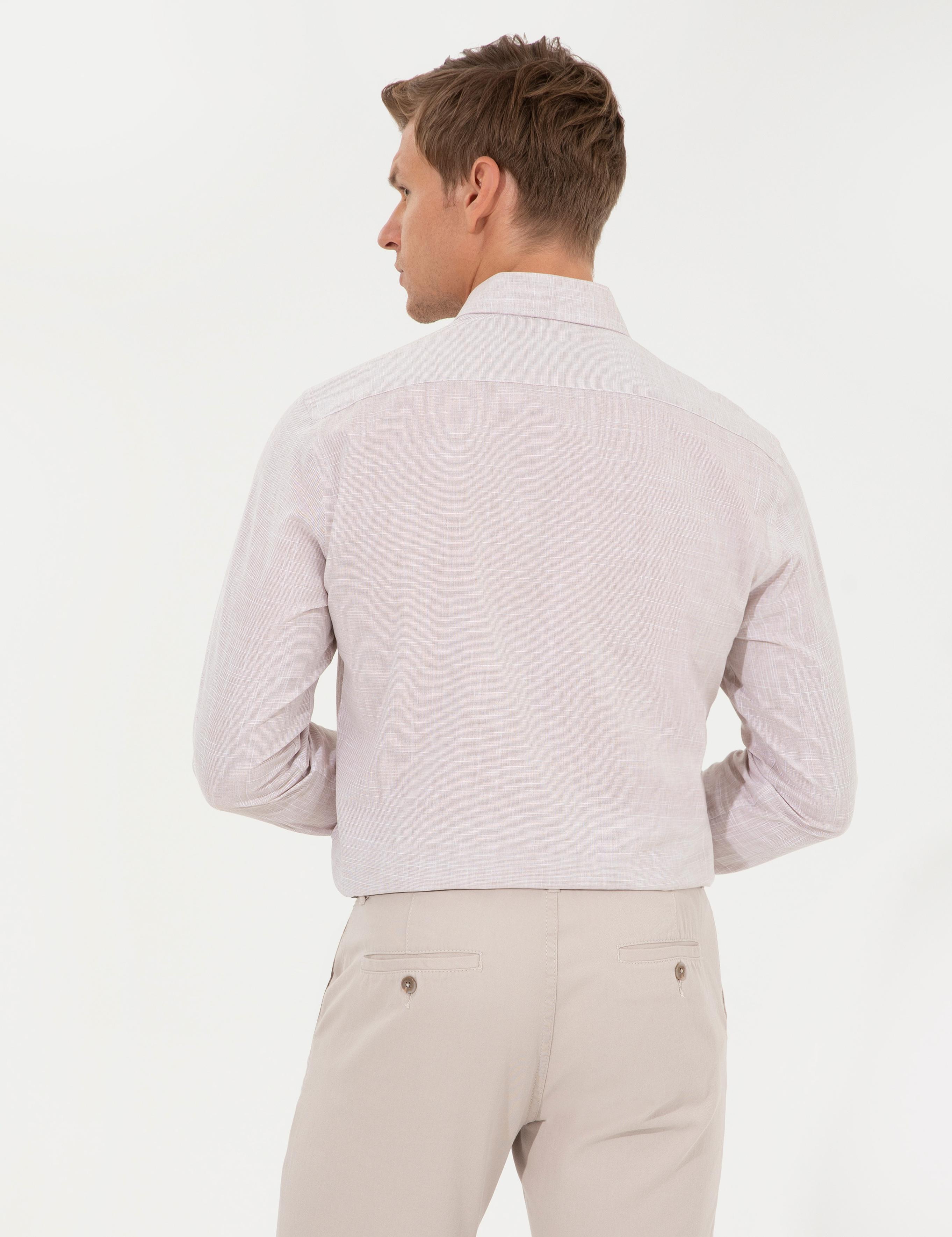 Bej Slim Fit Uzun Kollu Gömlek