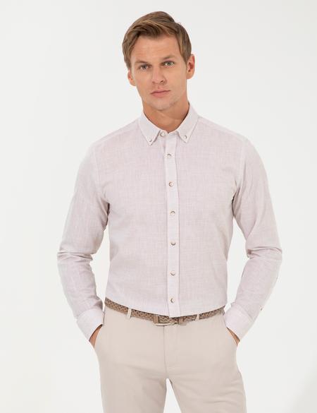Bej Slim Fit Uzun Kollu Gömlek - 50247542036