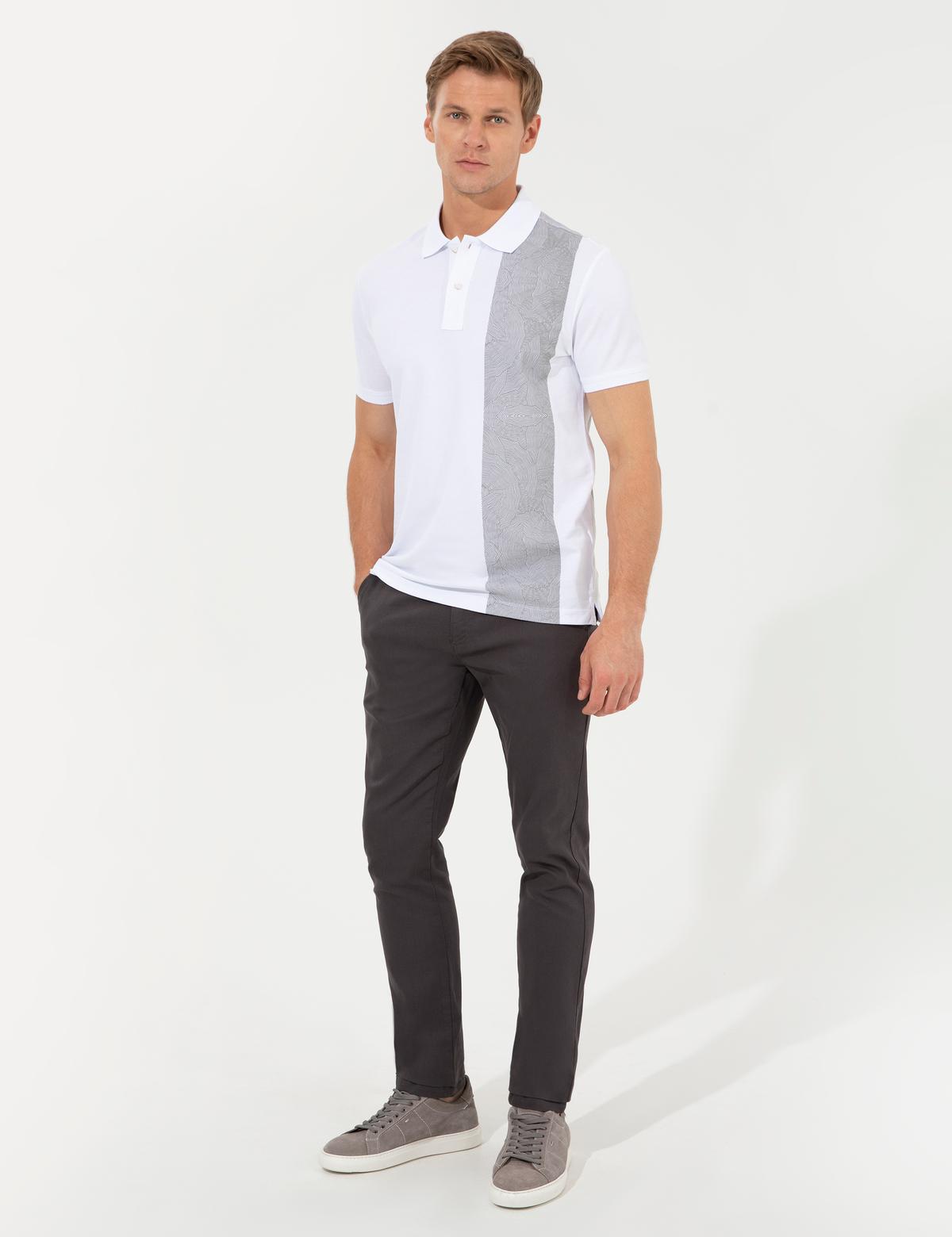 Beyaz Slim Fit Baskılı Polo Yaka Tişört - 50249706004