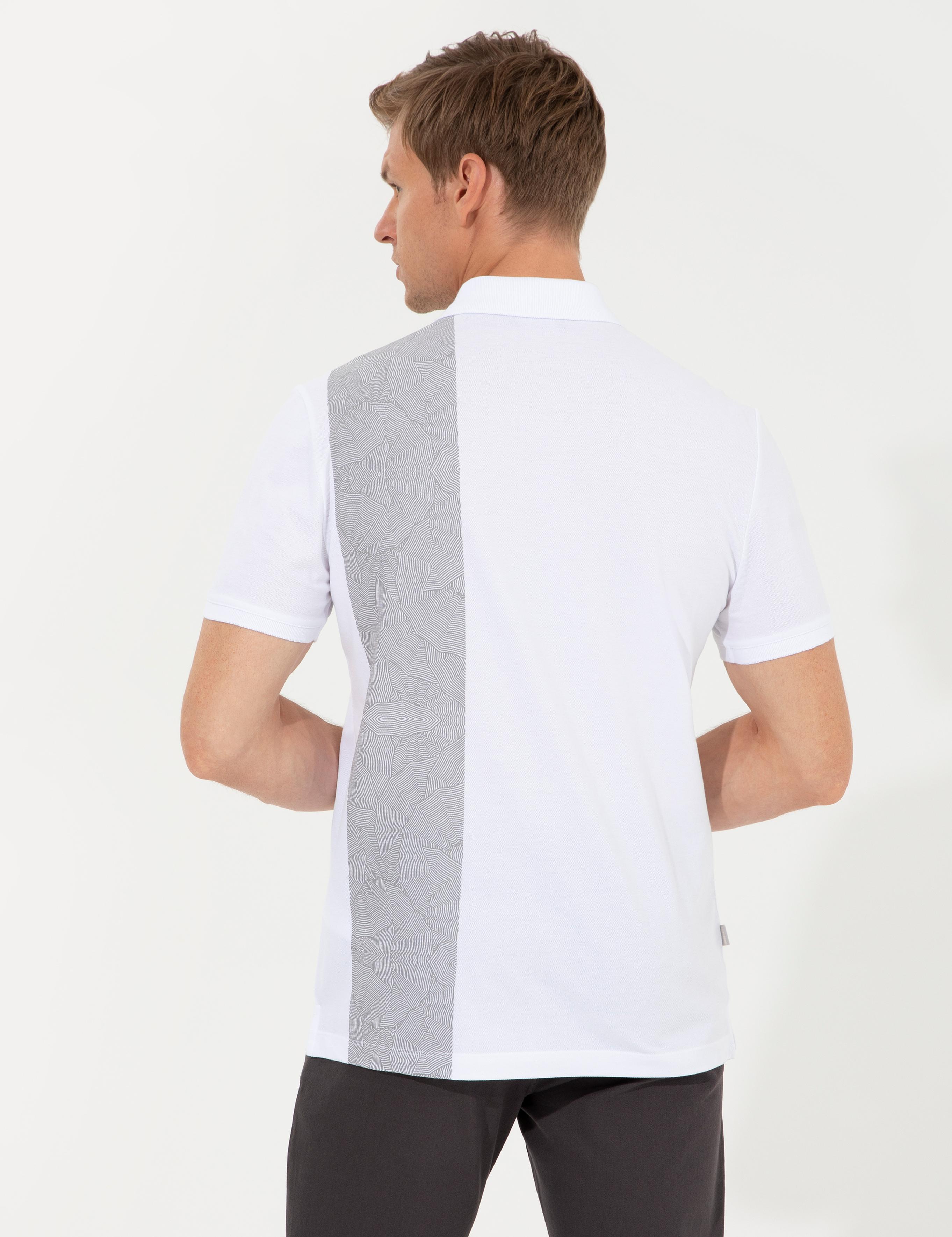 Beyaz Slim Fit Baskılı Polo Yaka Tişört