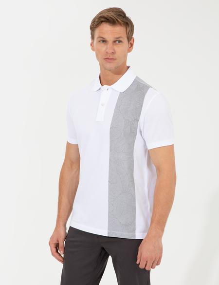 Beyaz Slim Fit Baskılı Polo Yaka Tişört - 50249706004