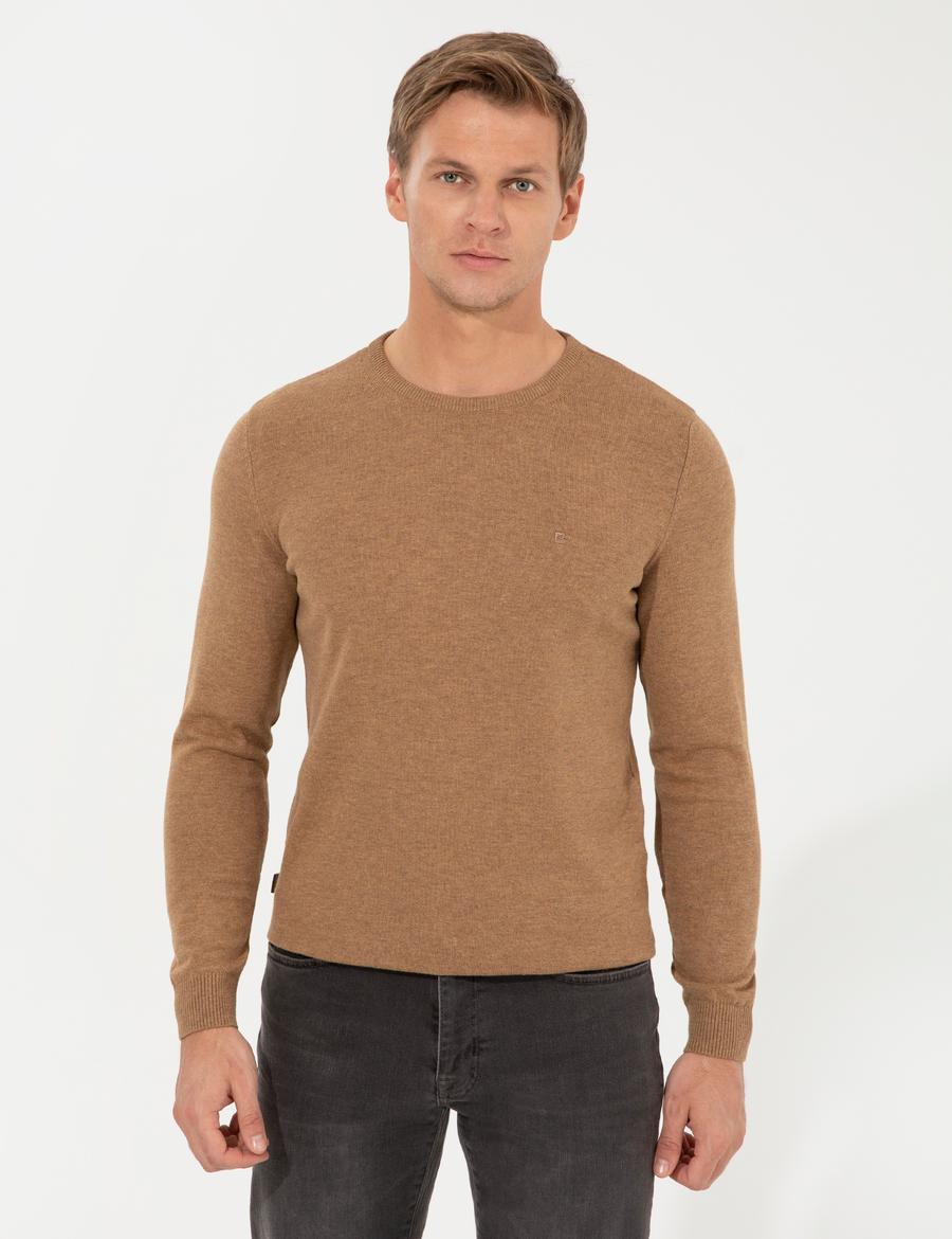 Camel Melanj Slim Fit Bisiklet Yaka Basic Triko Kazak