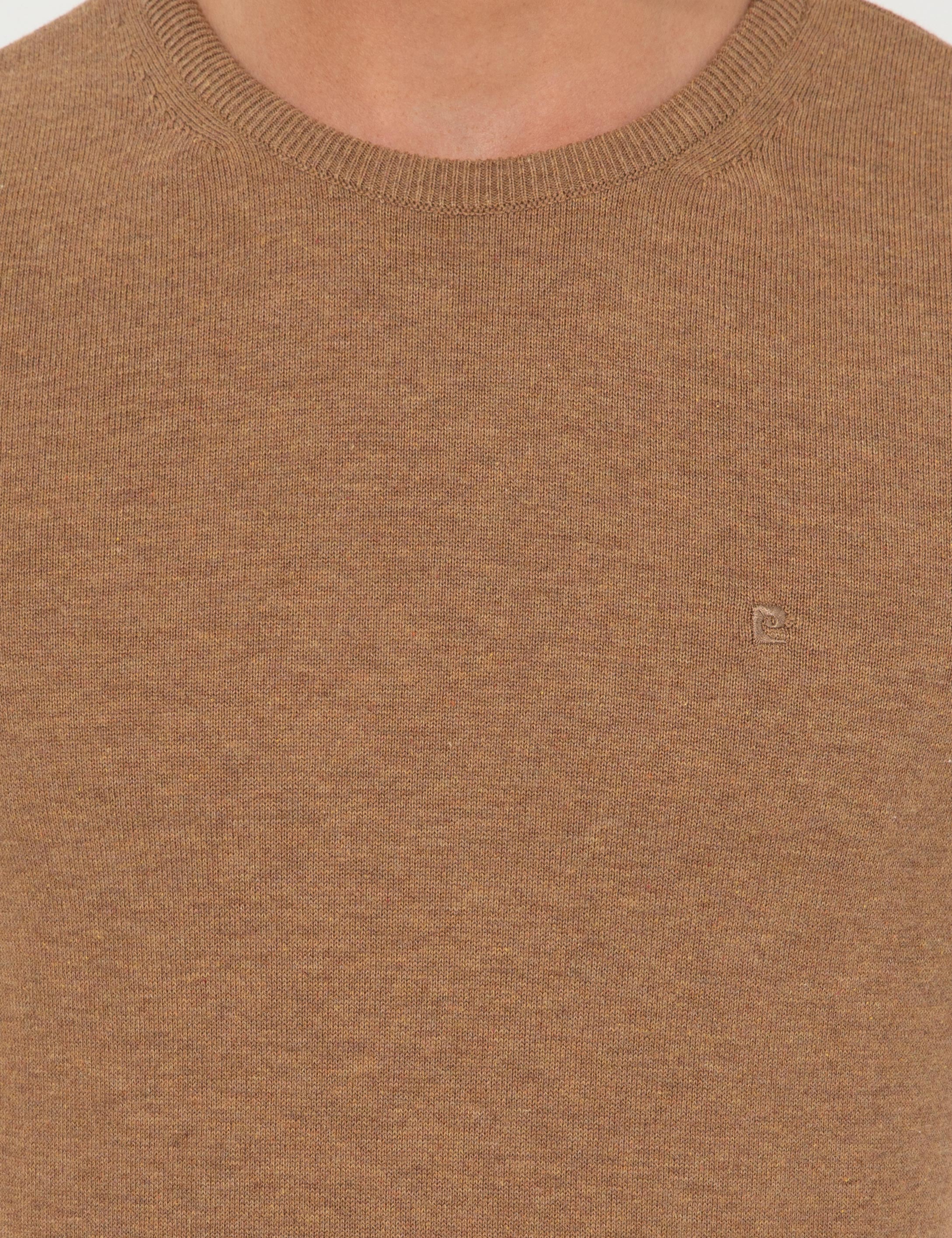 Pierre Cardin Camel Melanj Slim Fit Bisiklet Yaka Basic Triko Kazak görsel 6