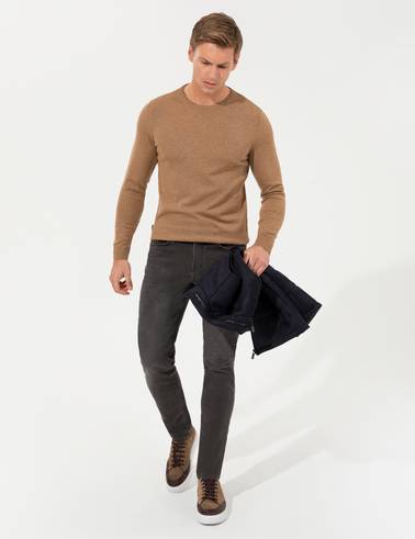 Camel Melanj Slim Fit Bisiklet Yaka Basic Triko Kazak