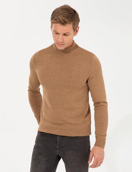 Camel Melanj Slim Fit Yarım Balıkçı Yaka Basic Triko Kazak - 50256965080