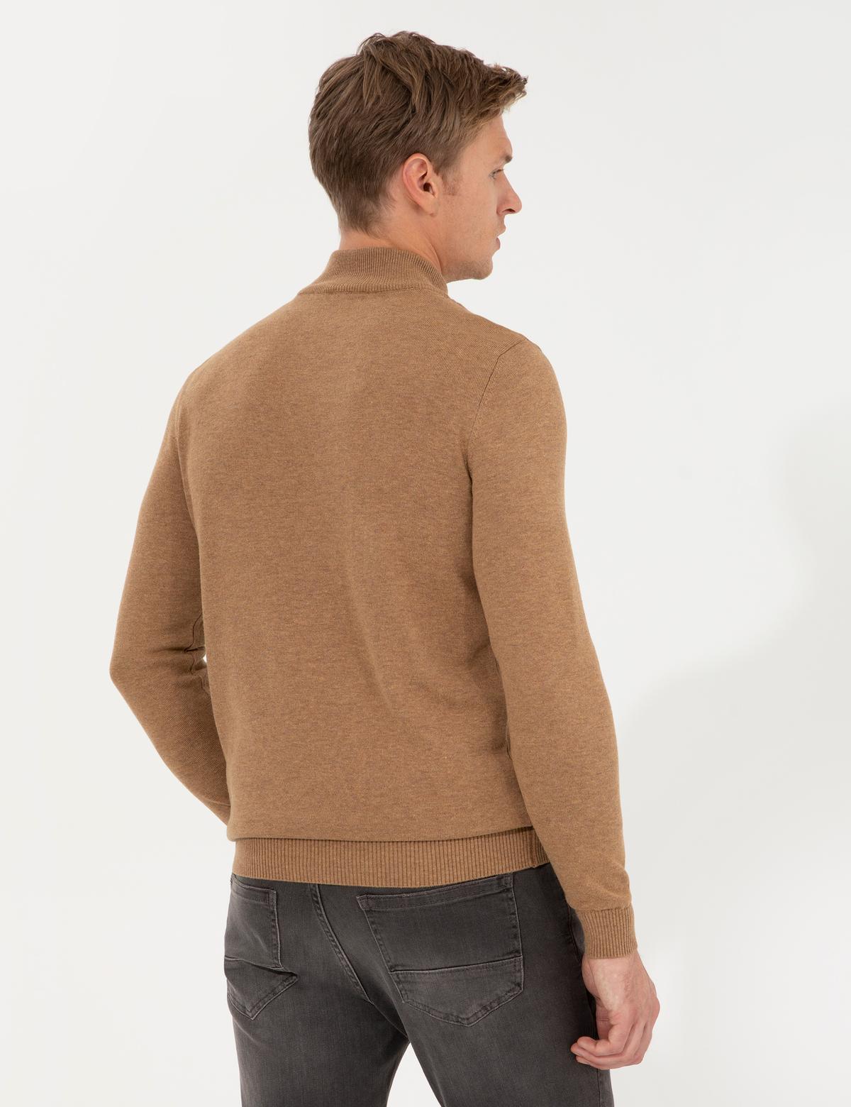 Camel Melanj Slim Fit Yarım Balıkçı Yaka Basic Triko Kazak - 50256965080