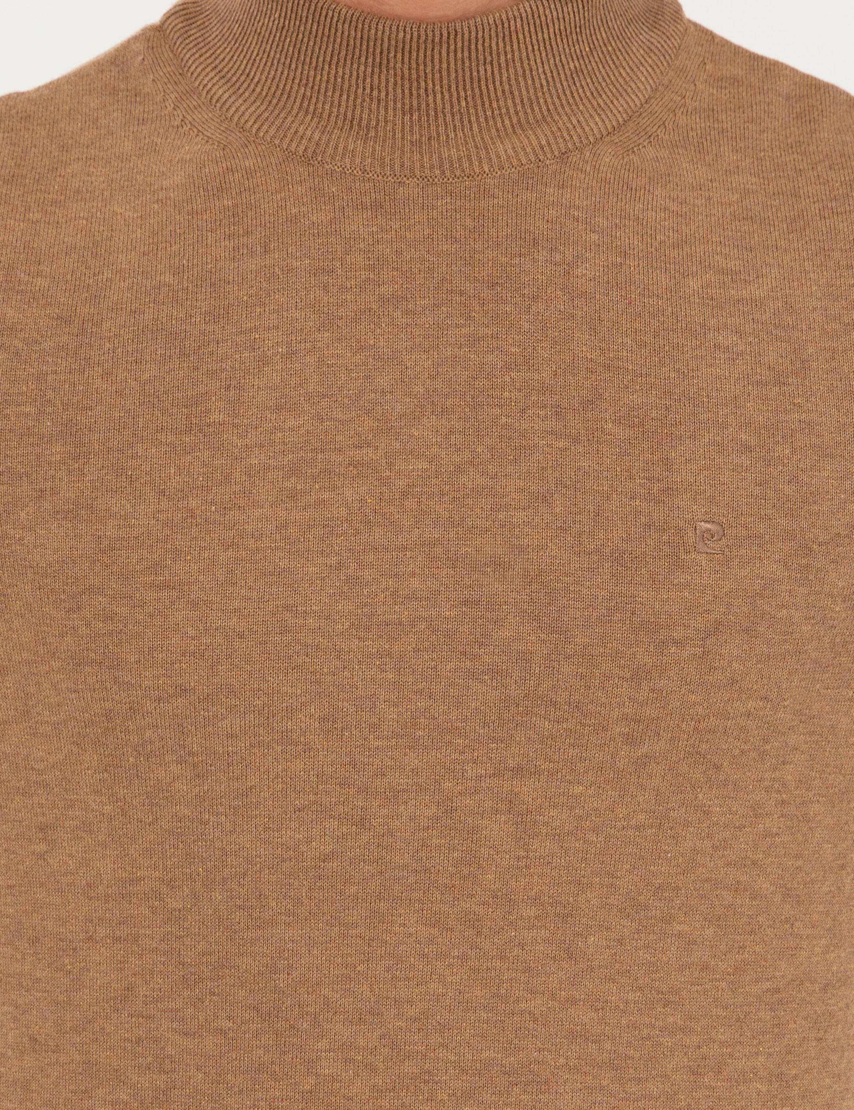 Camel Melanj Slim Fit Yarım Balıkçı Yaka Basic Triko Kazak