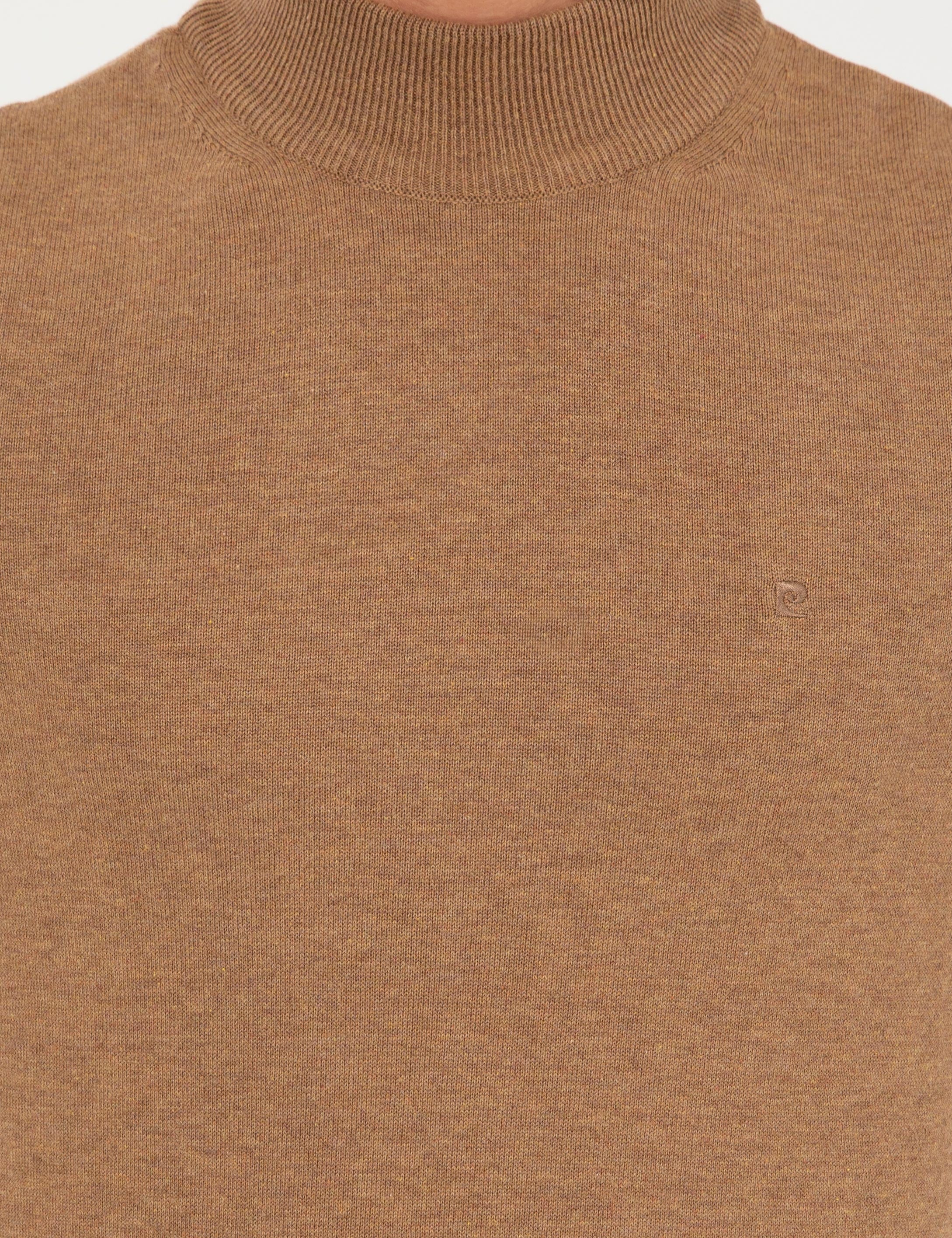 Camel Melanj Slim Fit Yarım Balıkçı Yaka Basic Triko Kazak