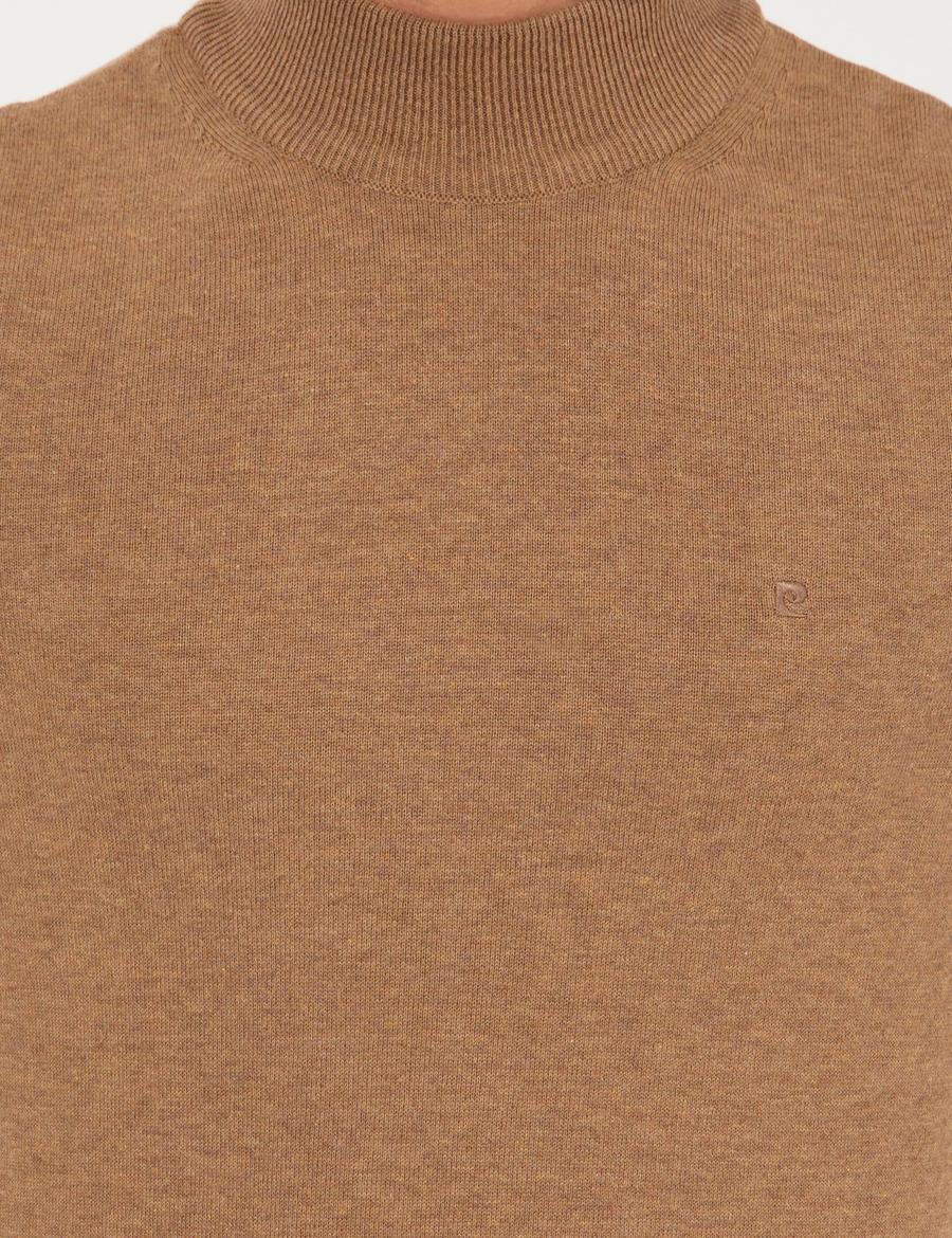 Camel Melanj Slim Fit Yarım Balıkçı Yaka Basic Triko Kazak