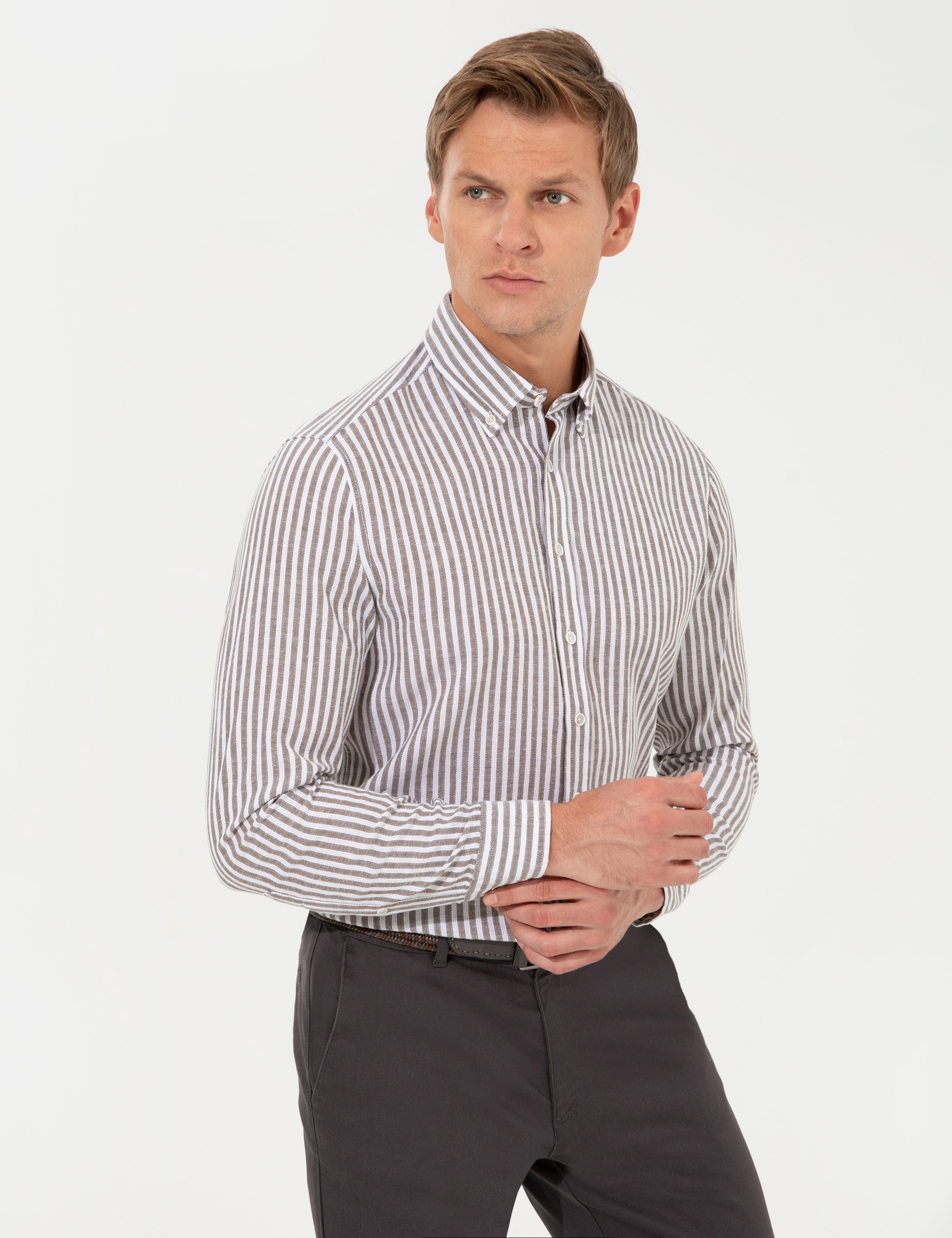 Haki Regular Fit Uzun Kollu Gömlek - Image 3