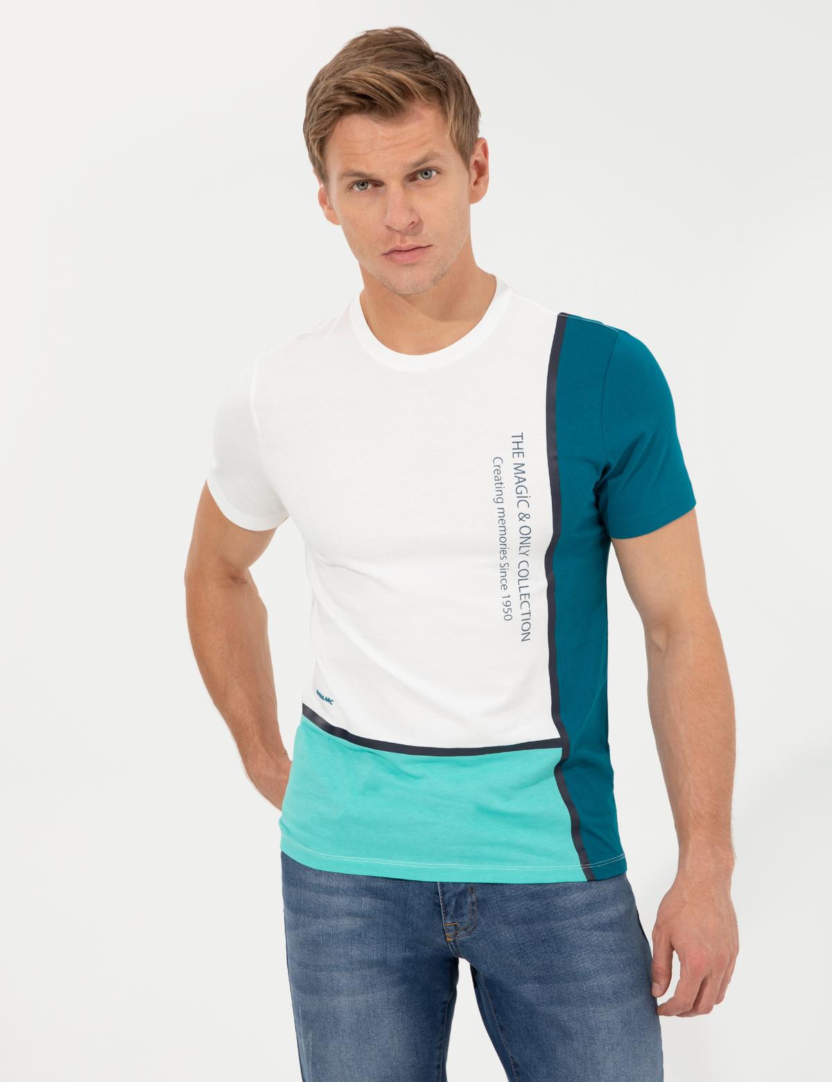 Petrol Slim Fit Bisiklet Yaka Tişört - 50249351031