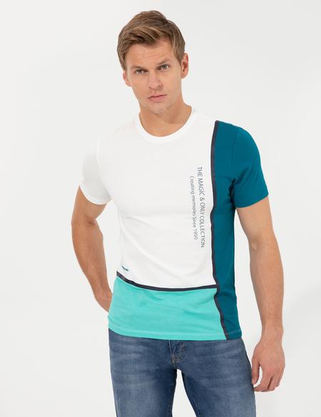 Petrol Slim Fit Bisiklet Yaka Tişört - 50249351031