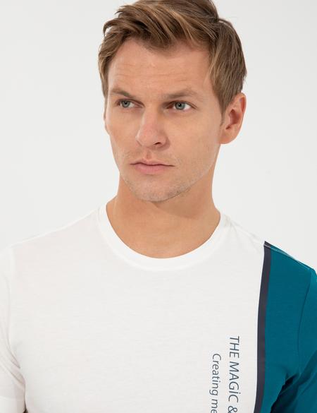 Petrol Slim Fit Bisiklet Yaka Tişört - 50249351031