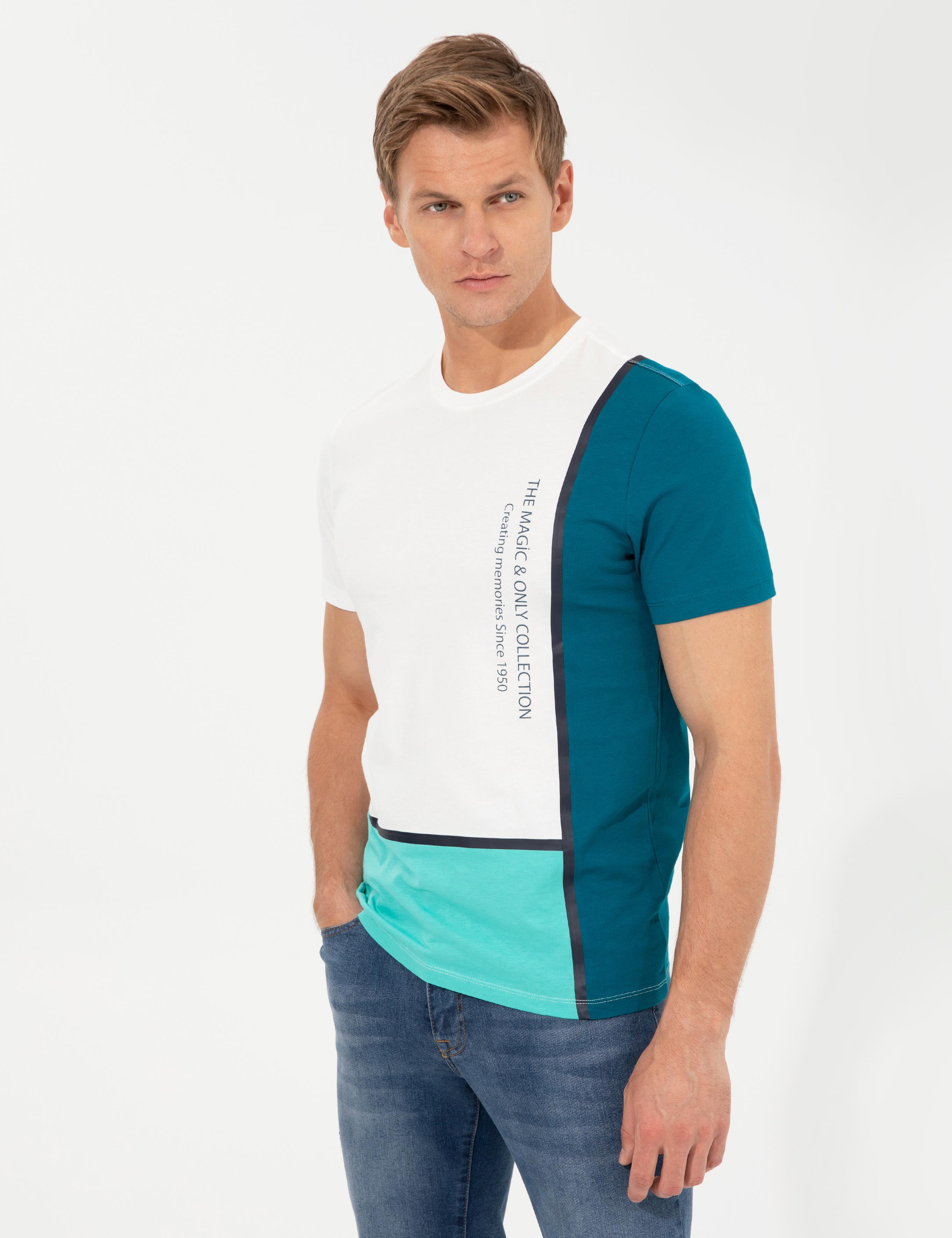 Petrol Slim Fit Bisiklet Yaka Tişört