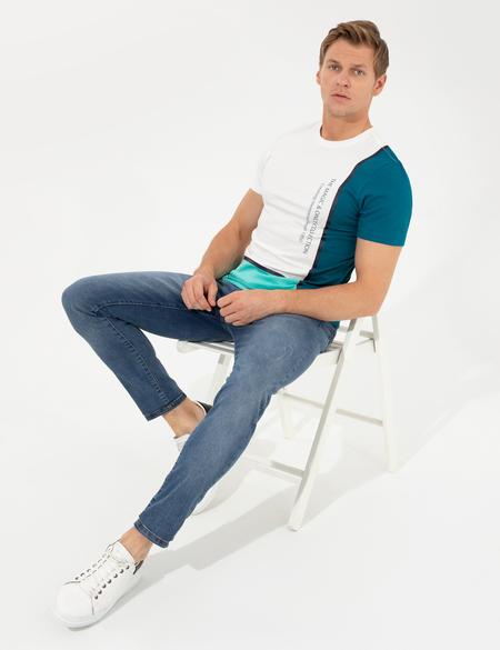 Petrol Slim Fit Bisiklet Yaka Tişört - 50249351031