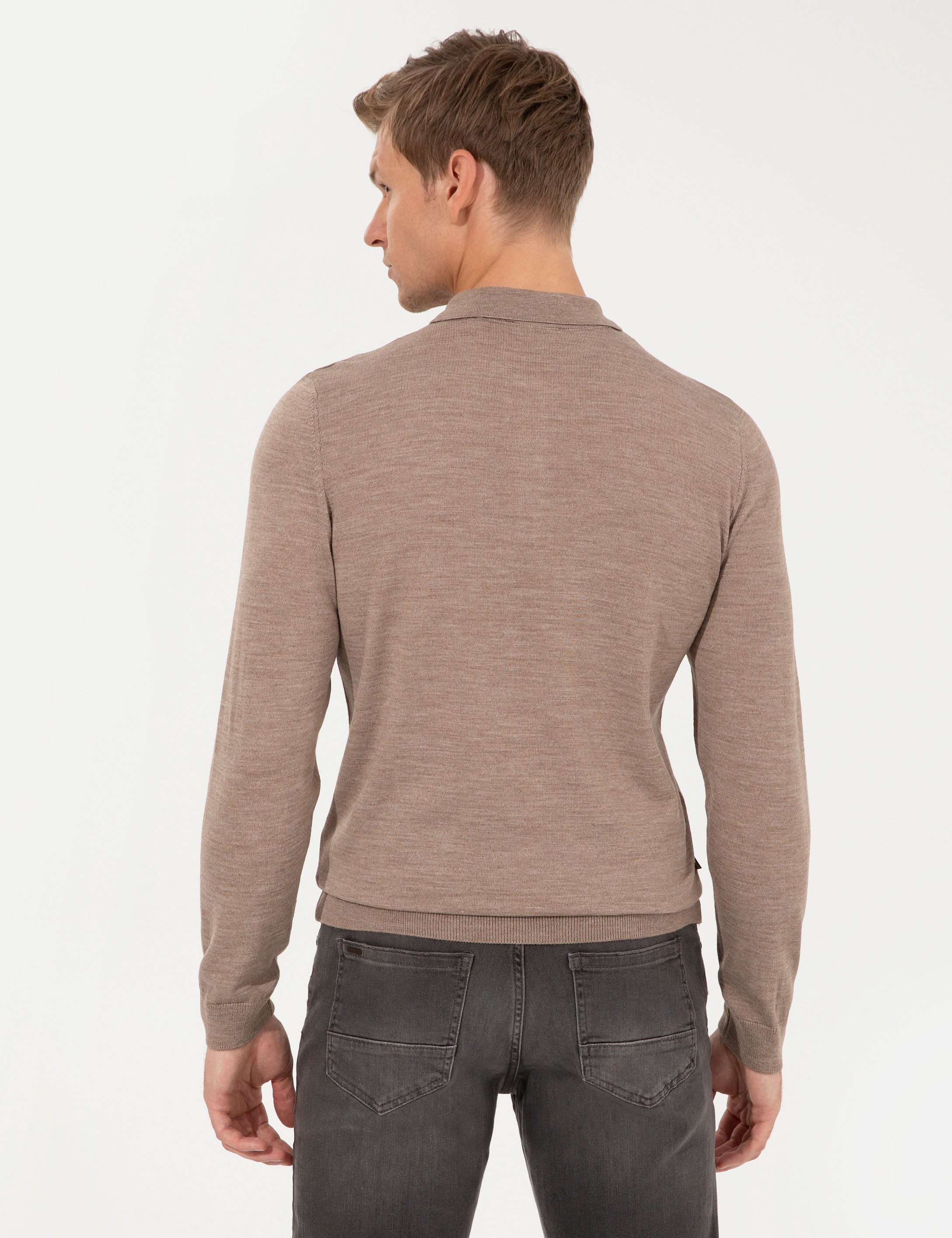 Taş Regular Fit Polo Yaka Yün Karışımlı Basic Triko Kazak