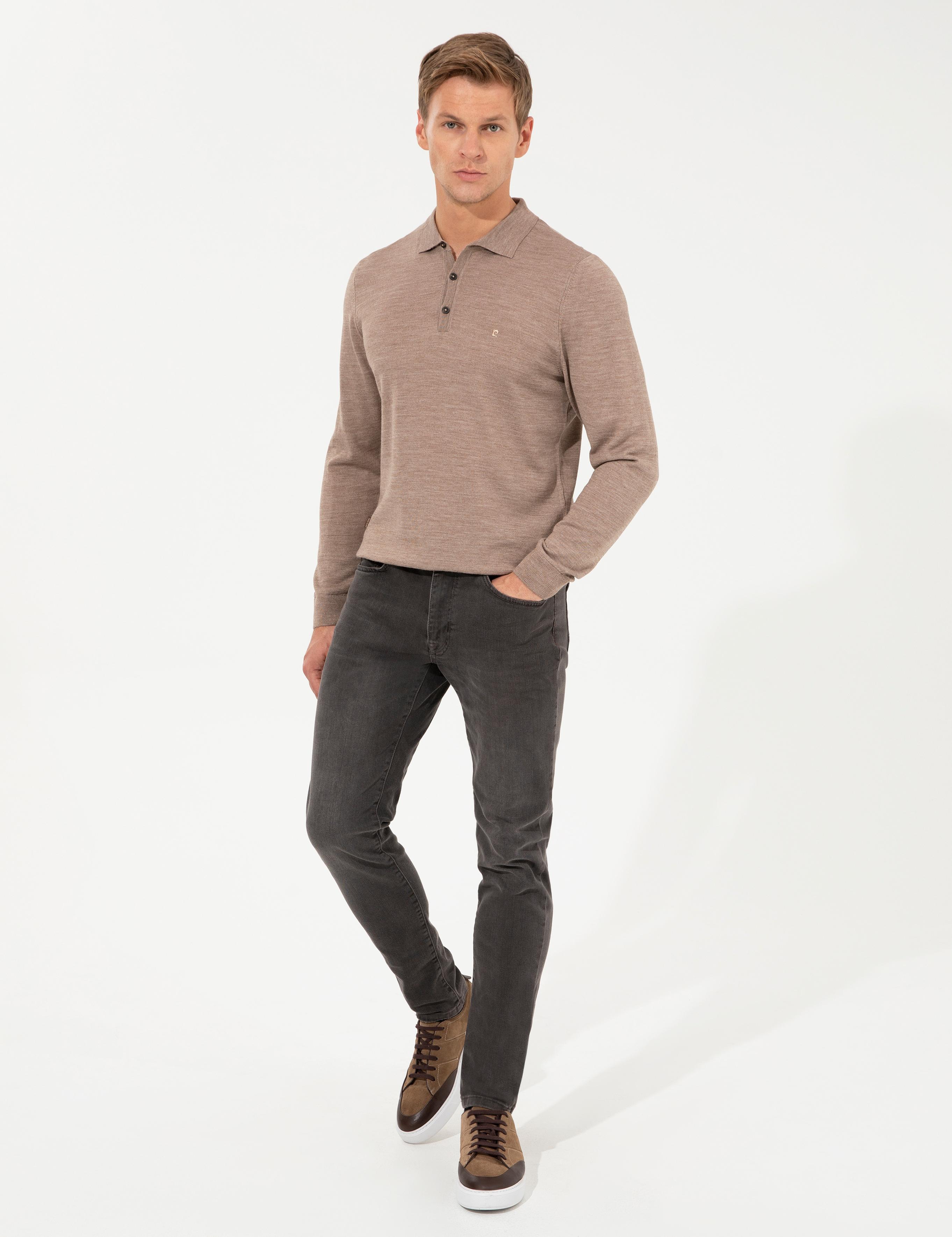 Taş Regular Fit Polo Yaka Yün Karışımlı Basic Triko Kazak