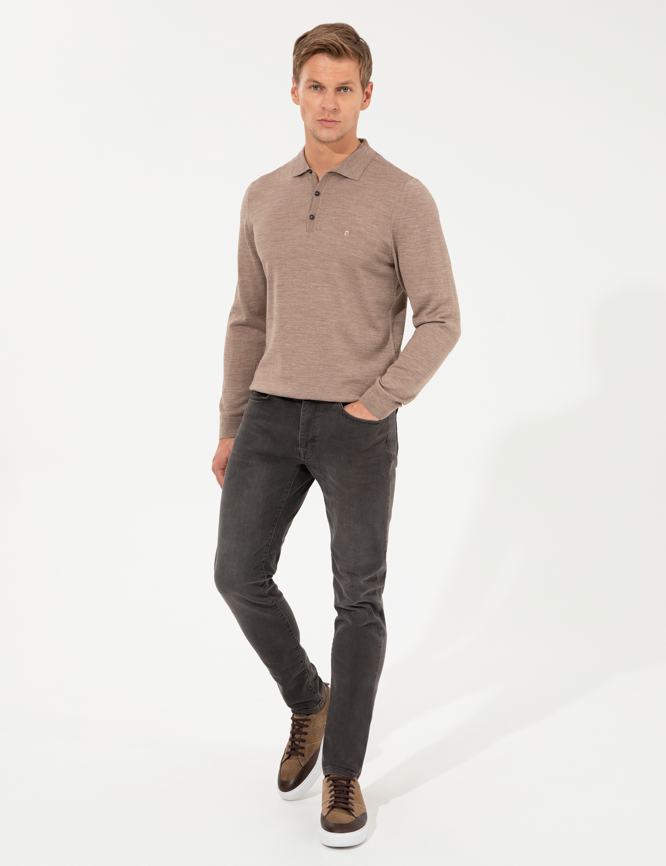 Taş Regular Fit Polo Yaka Yün Karışımlı Basic Triko Kazak - Image 4