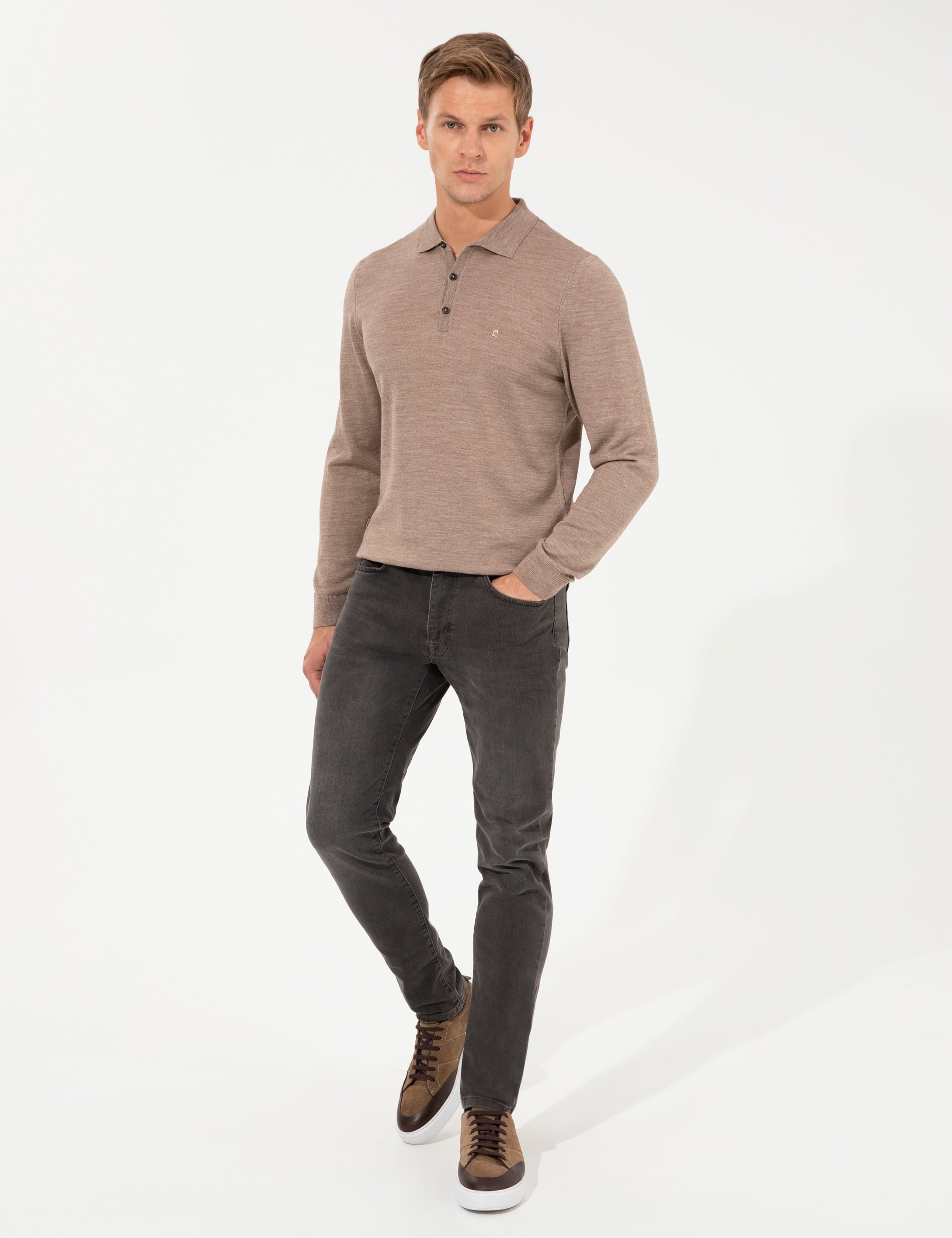 Taş Regular Fit Polo Yaka Yün Karışımlı Basic Triko Kazak