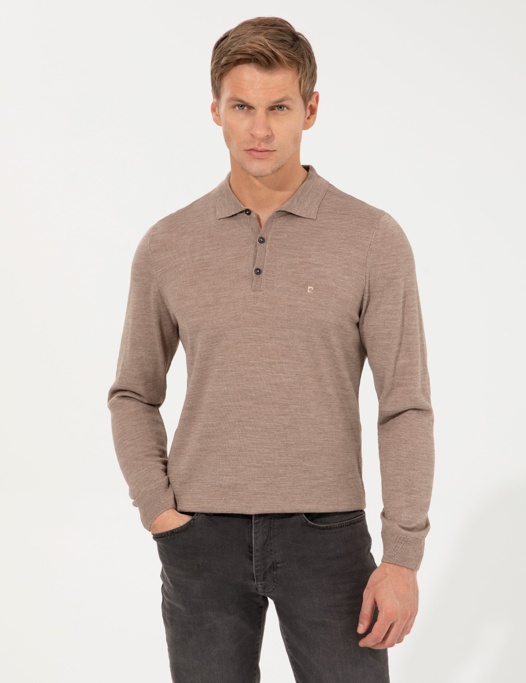 Taş Regular Fit Polo Yaka Yün Karışımlı Basic Triko Kazak