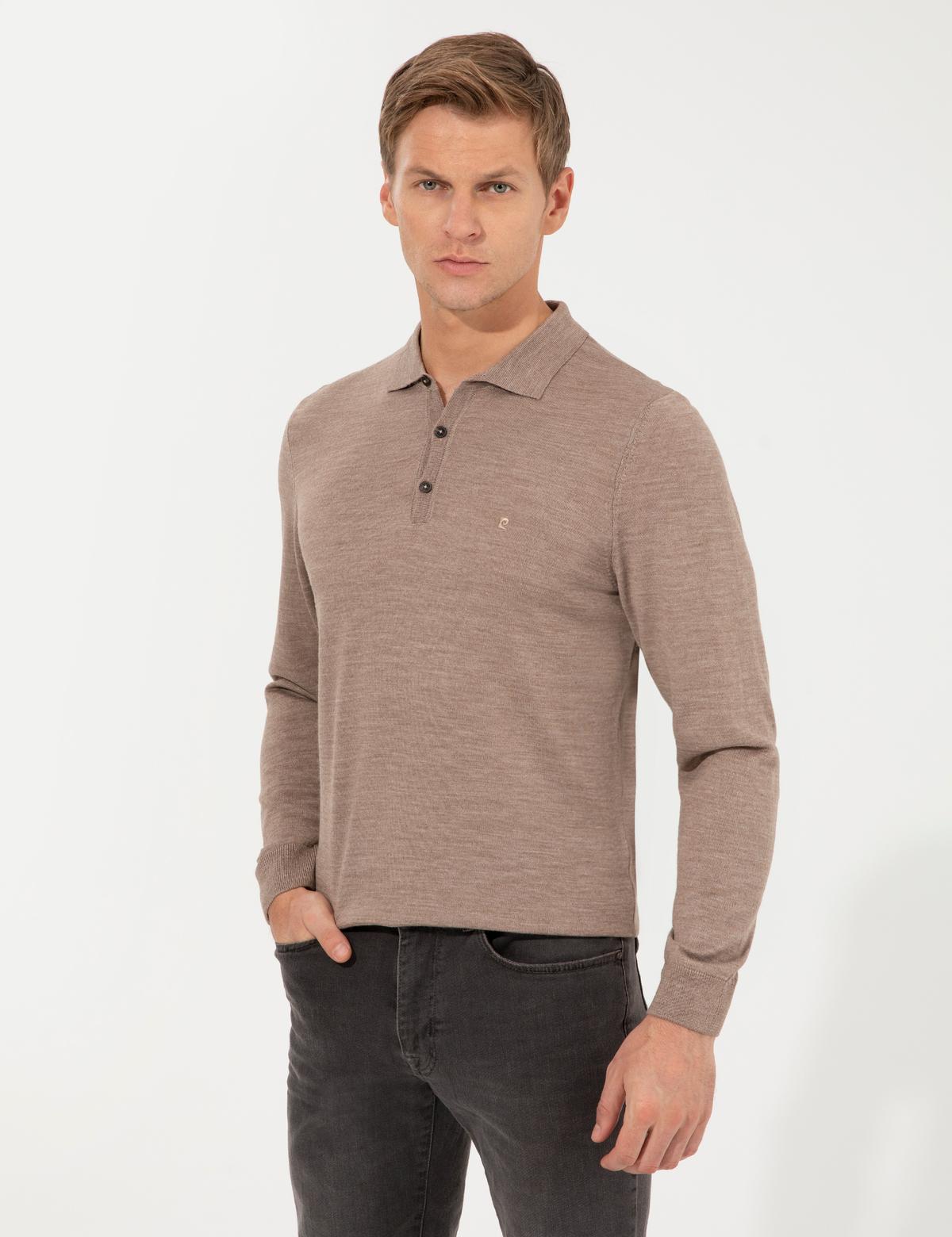 Taş Regular Fit Polo Yaka Yün Karışımlı Basic Triko Kazak