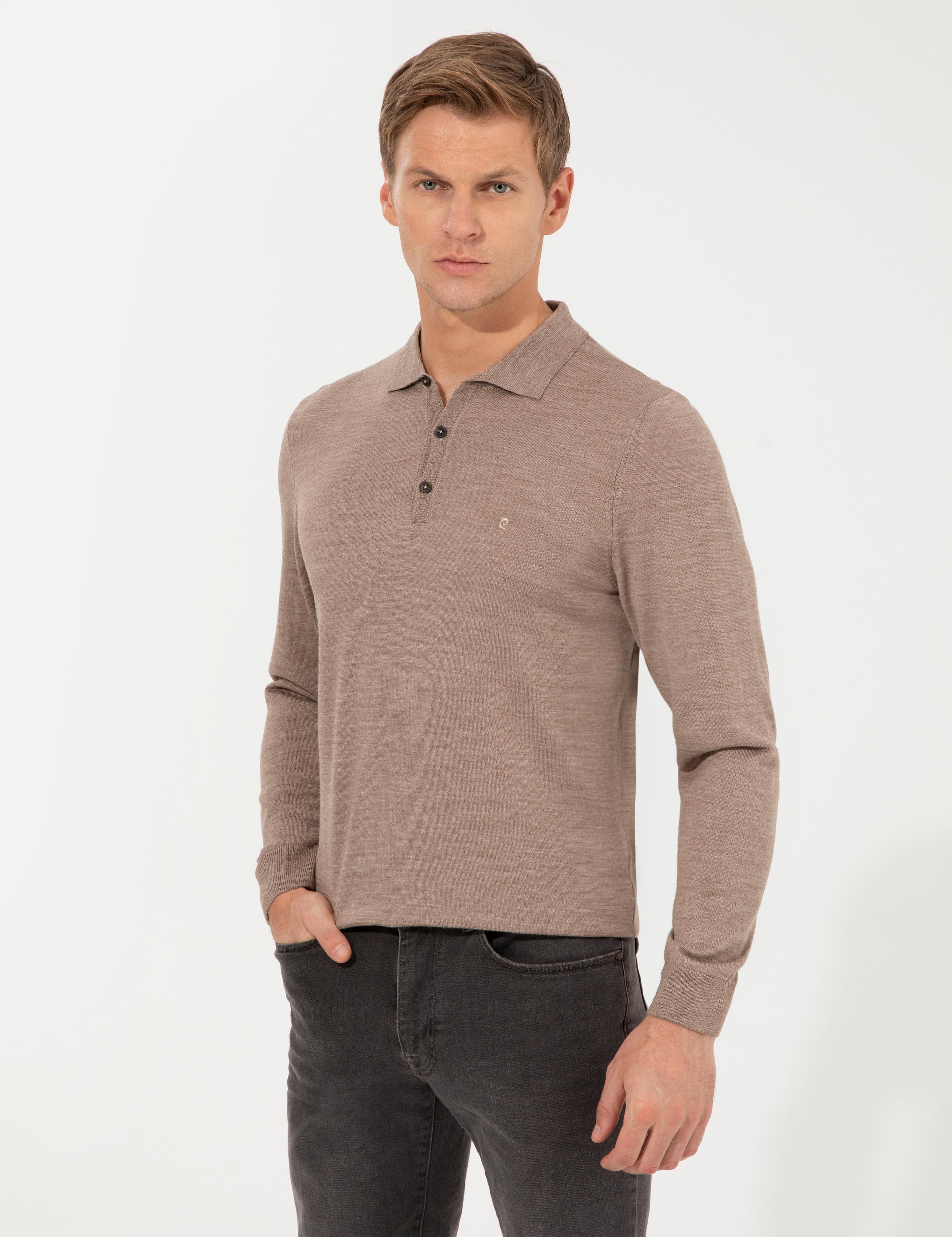 Taş Regular Fit Polo Yaka Yün Karışımlı Basic Triko Kazak