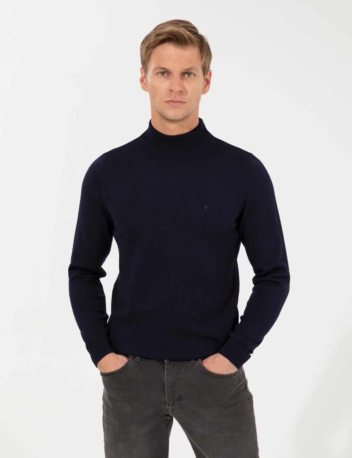 Lacivert Slim Fit Yarım Balıkçı Yaka Basic Triko Kazak - 50256965030