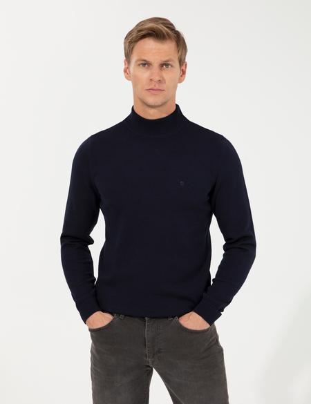 Lacivert Slim Fit Yarım Balıkçı Yaka Basic Triko Kazak - 50256965030