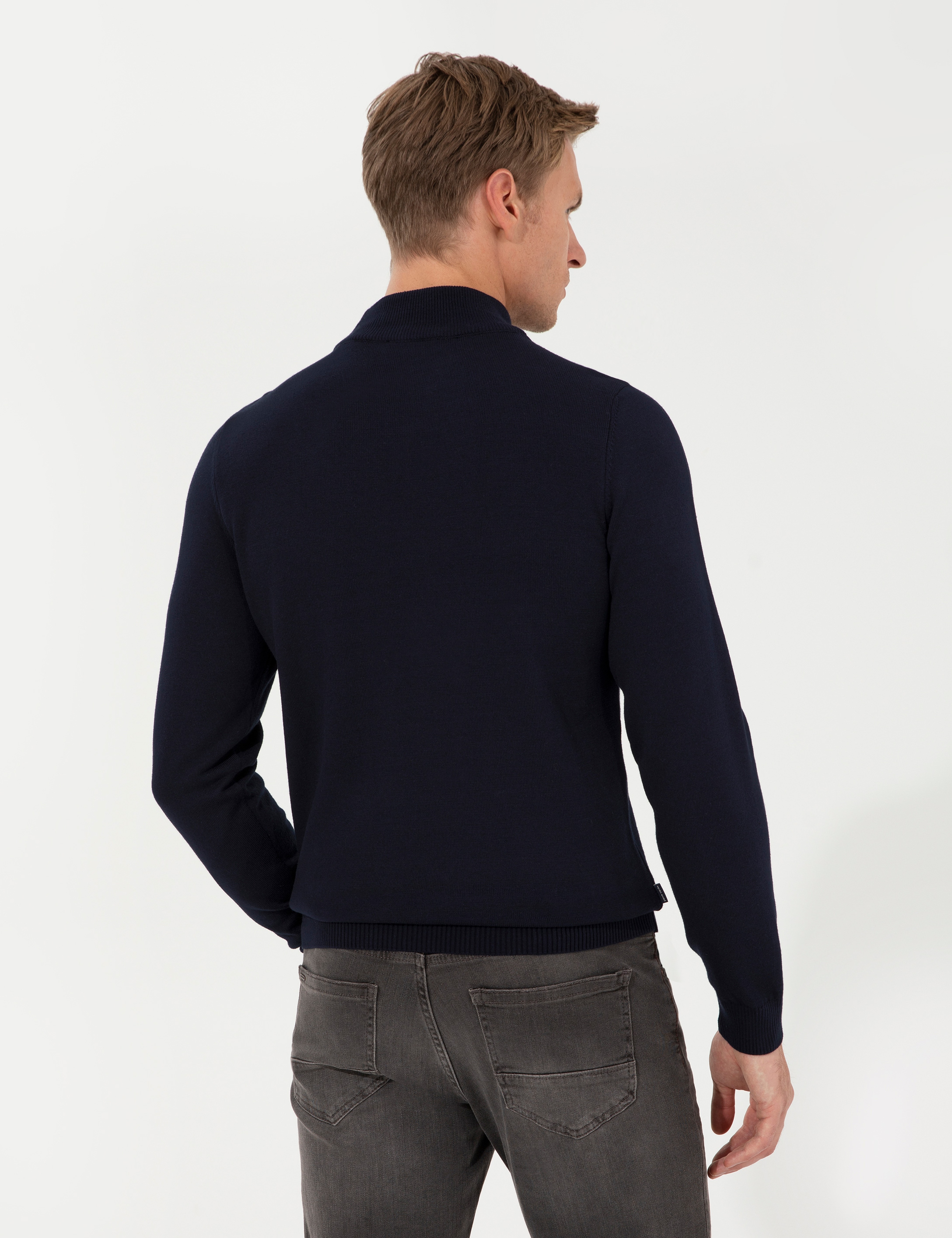 Lacivert Slim Fit Yarım Balıkçı Yaka Basic Triko Kazak - Image 5