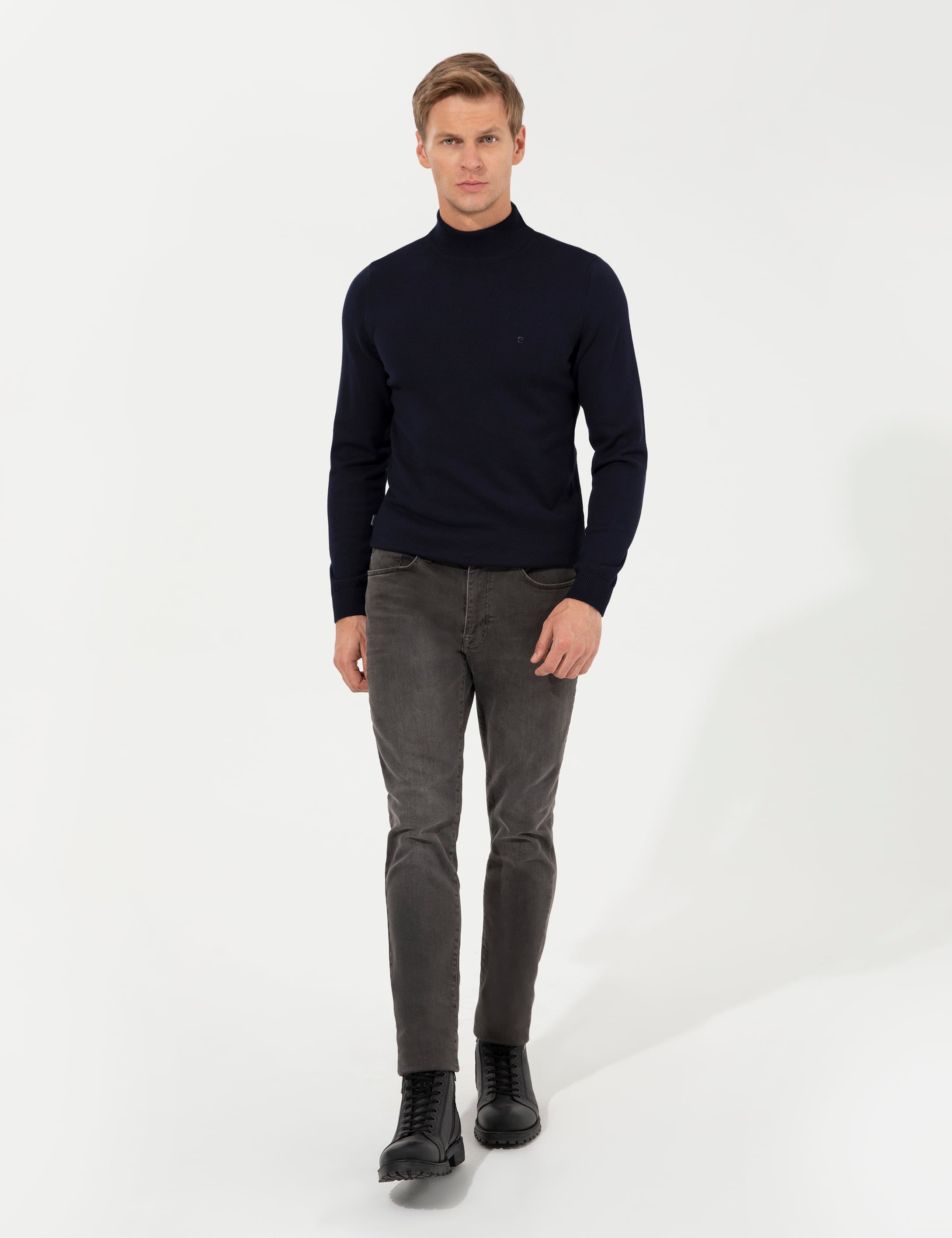 Lacivert Slim Fit Yarım Balıkçı Yaka Basic Triko Kazak