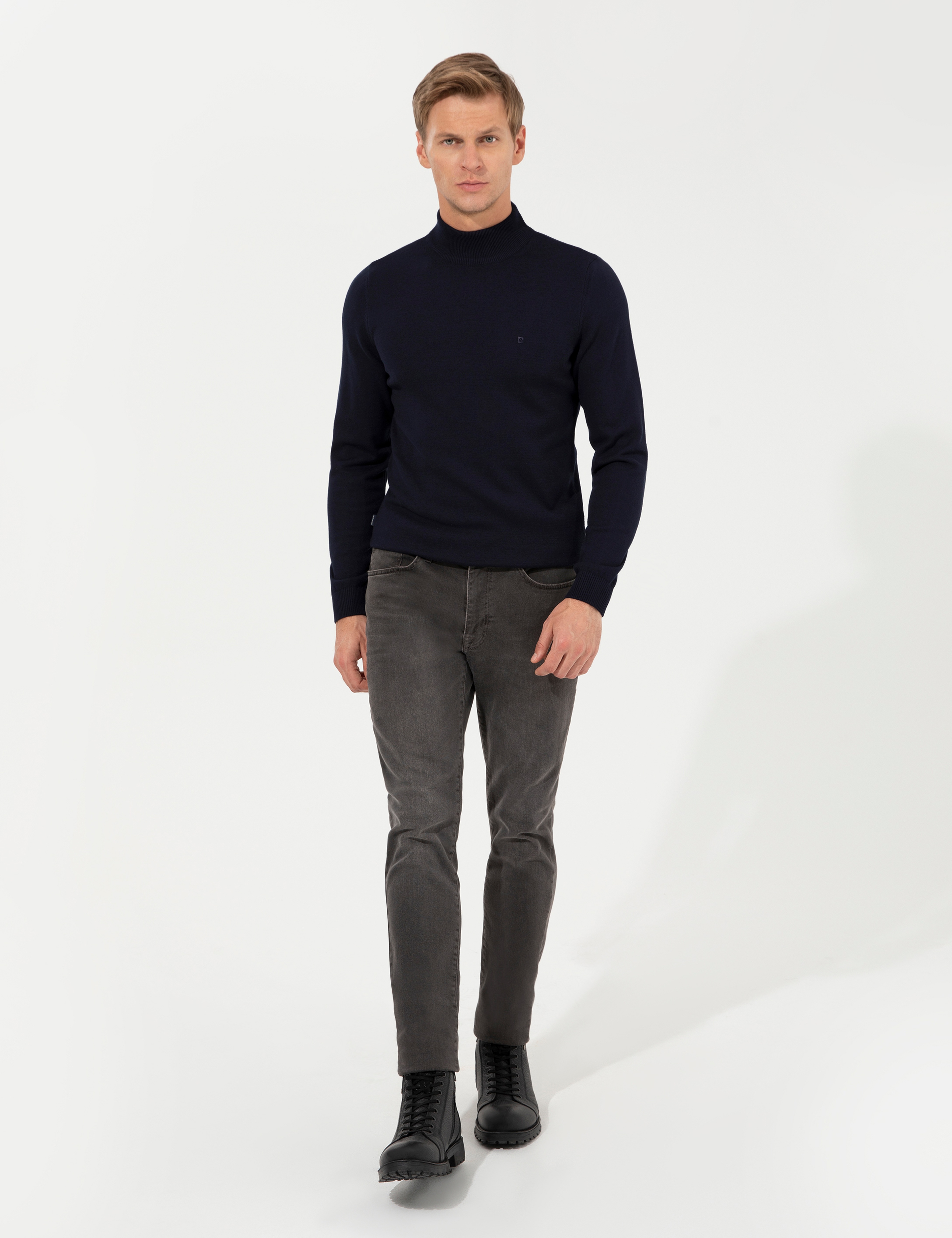 Lacivert Slim Fit Yarım Balıkçı Yaka Basic Triko Kazak