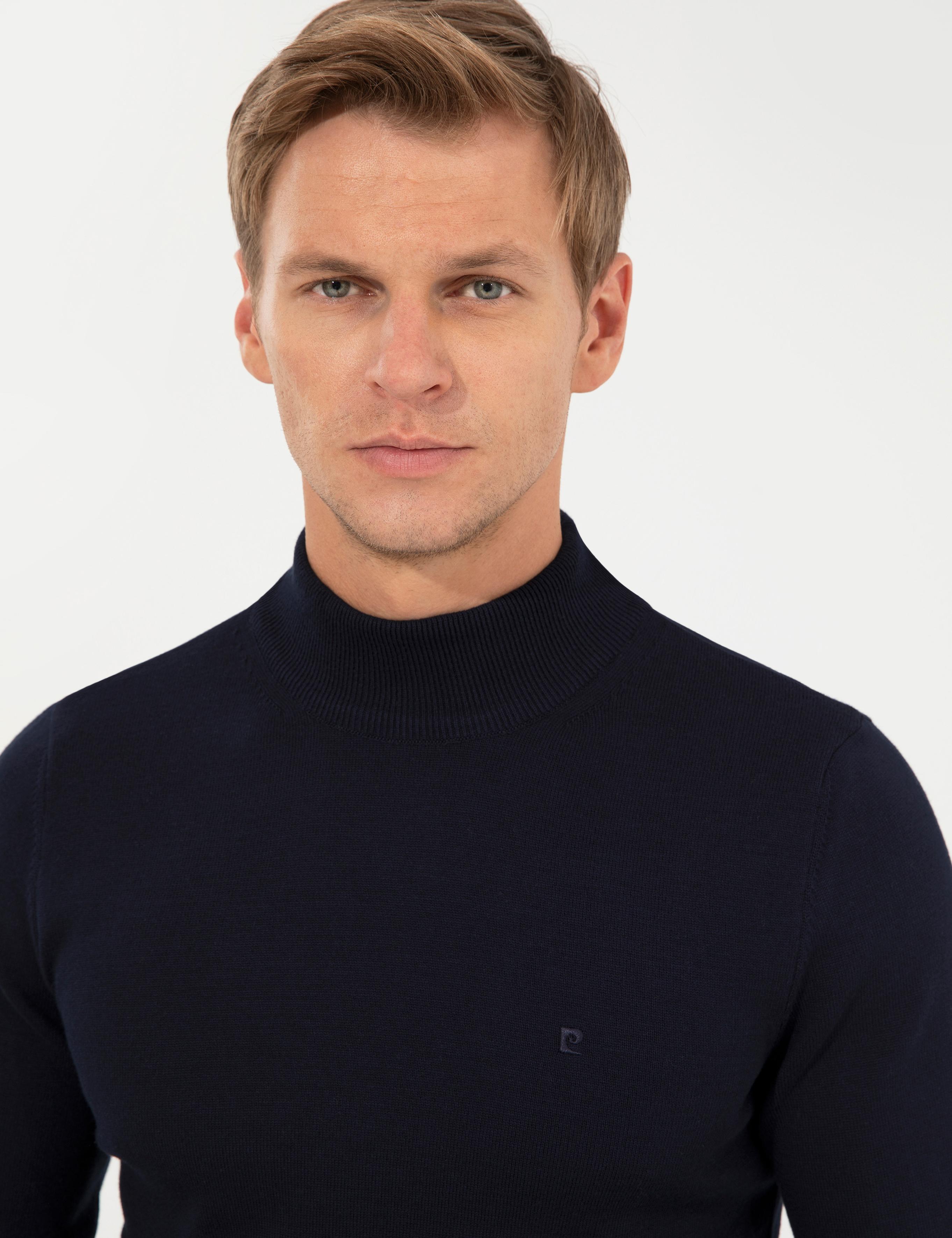 Lacivert Slim Fit Yarım Balıkçı Yaka Basic Triko Kazak