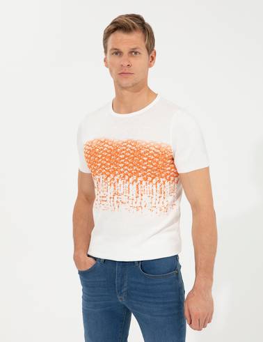 Ekru Slim Fit Bisiklet Yaka Triko Tişört