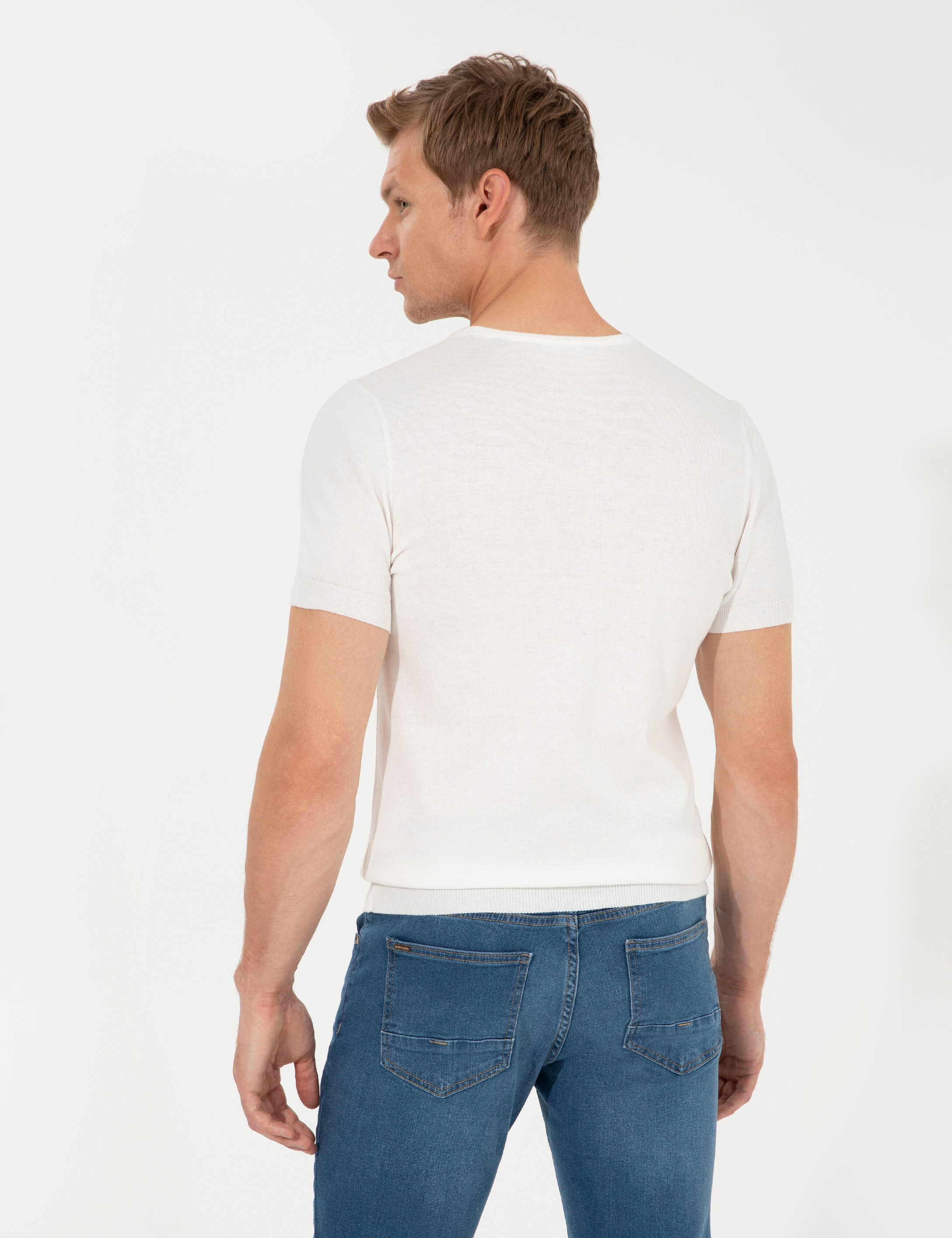 Pierre Cardin Ekru Slim Fit Bisiklet Yaka Triko Tişört görsel 5