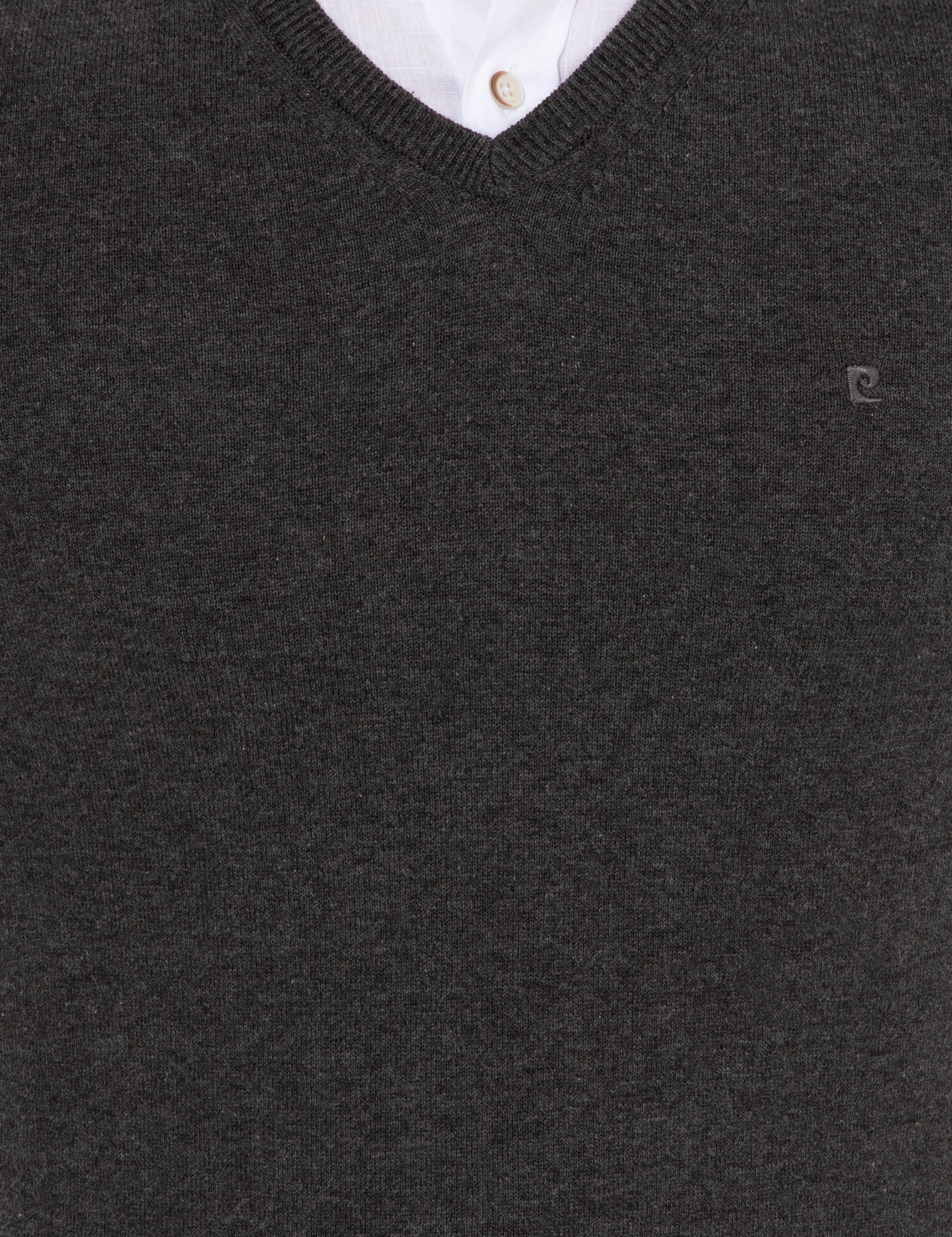 Gri Melanj Slim Fit V Yaka Basic Triko Kazak - Image 6