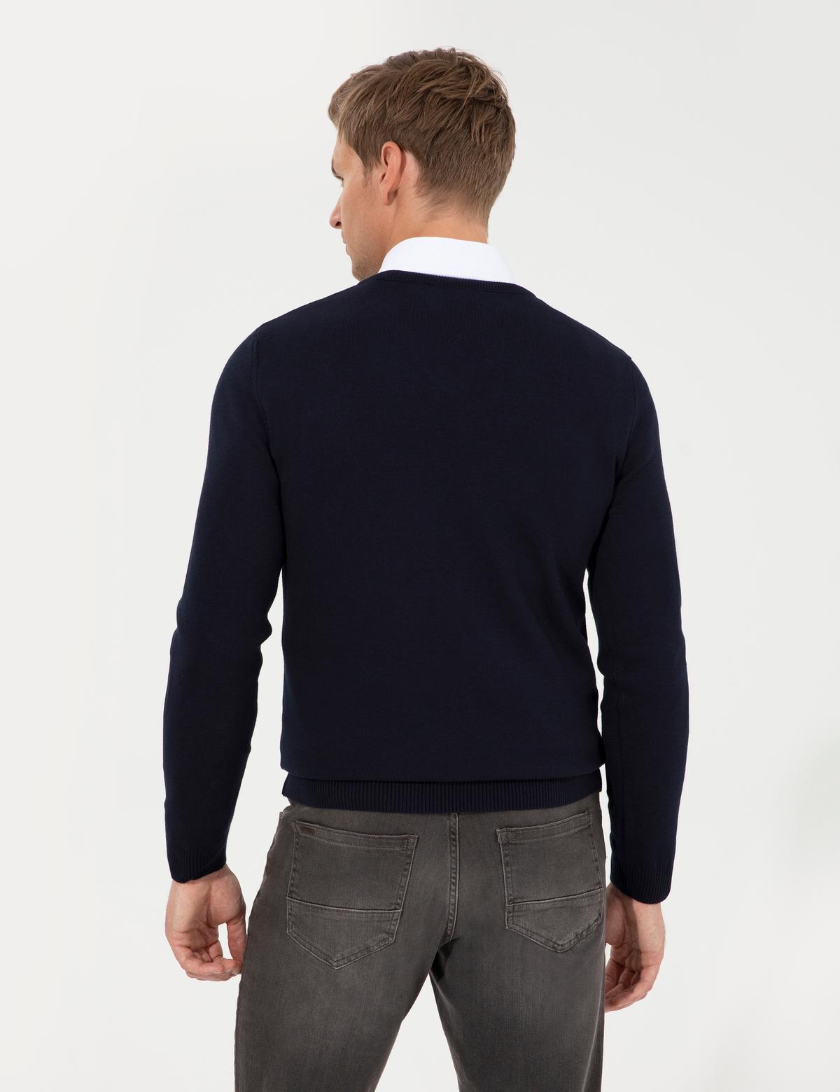 Lacivert Slim Fit V Yaka Basic Triko Kazak - 50257206022