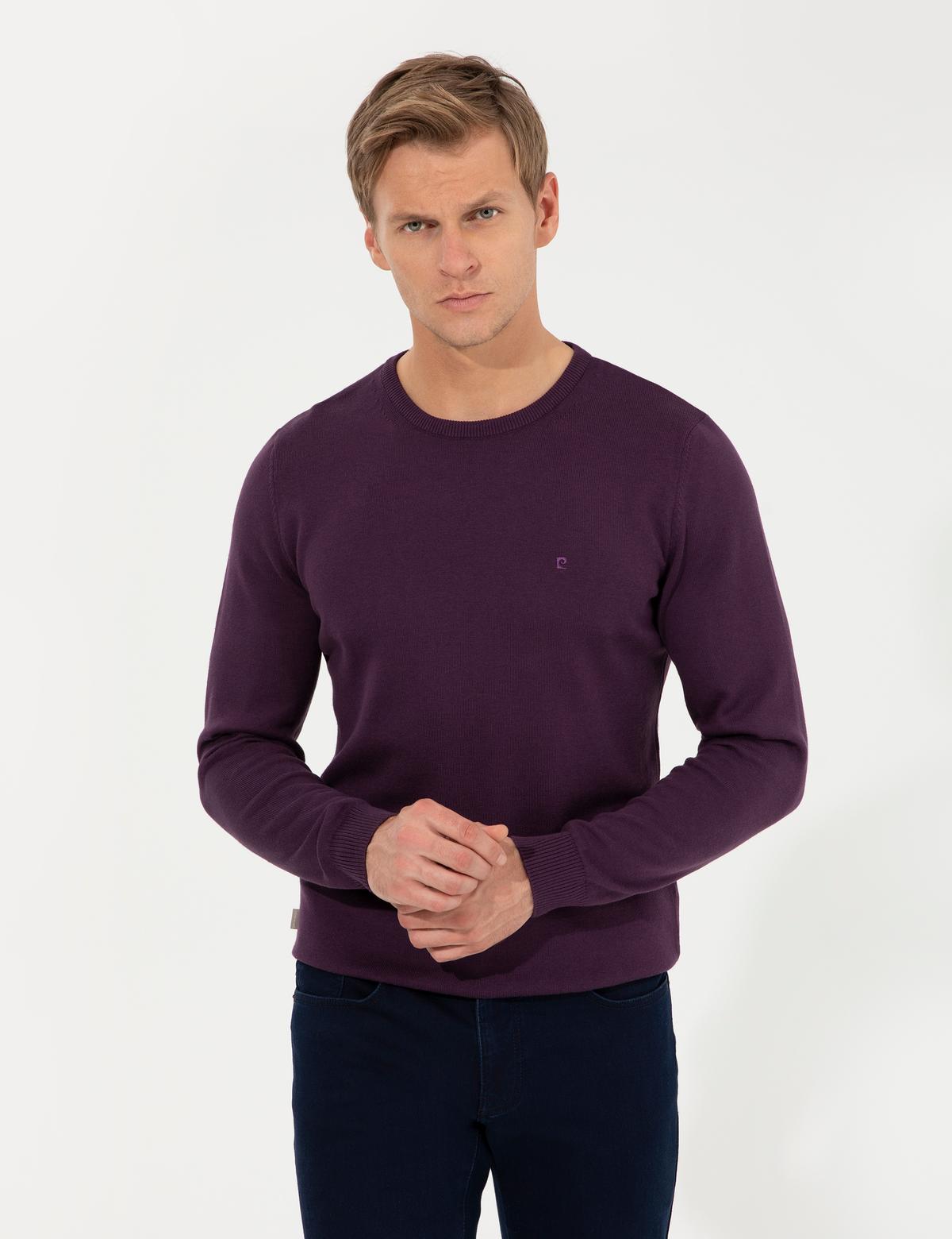 Mor Slim Fit Bisiklet Yaka Basic Triko Kazak