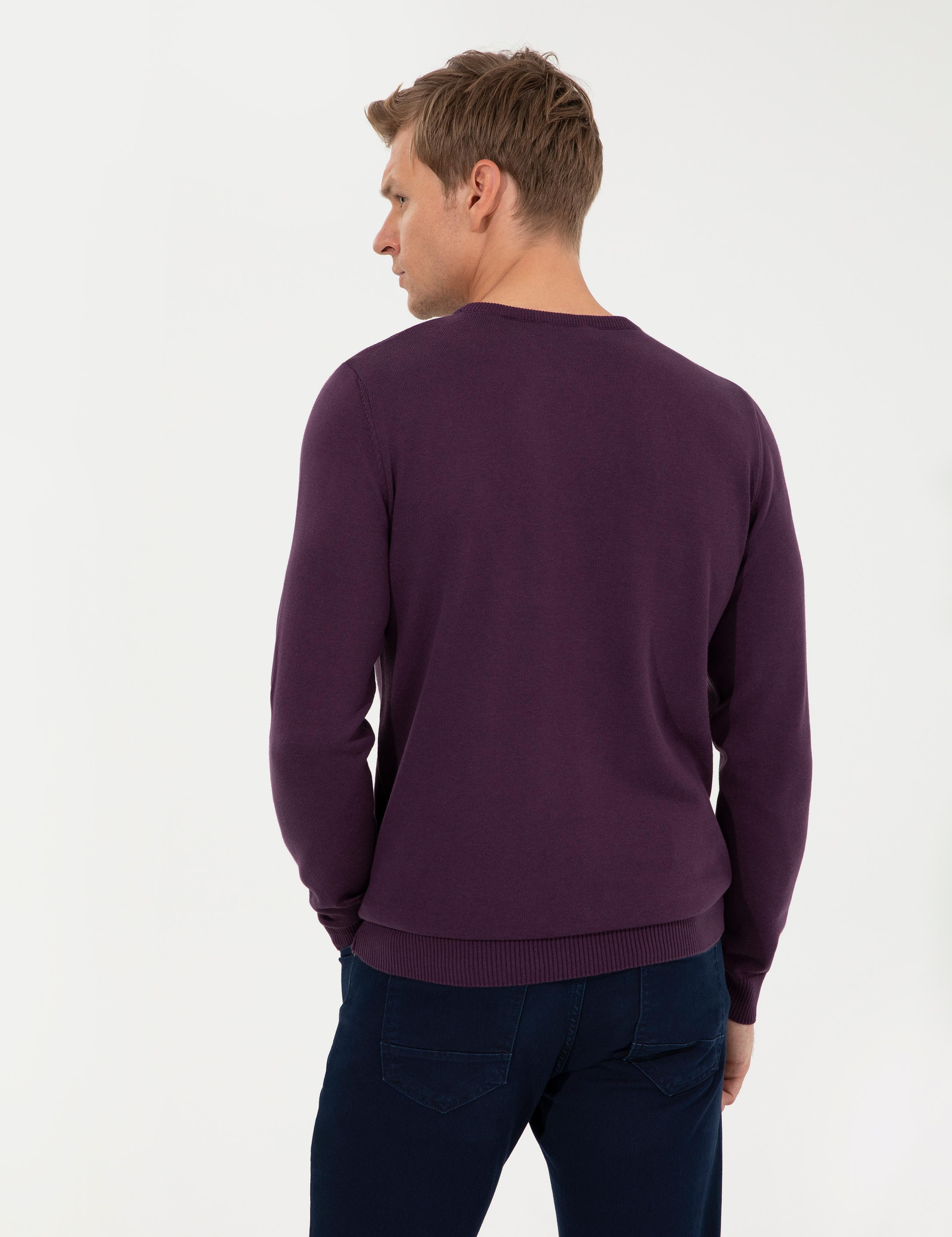 Mor Slim Fit Bisiklet Yaka Basic Triko Kazak