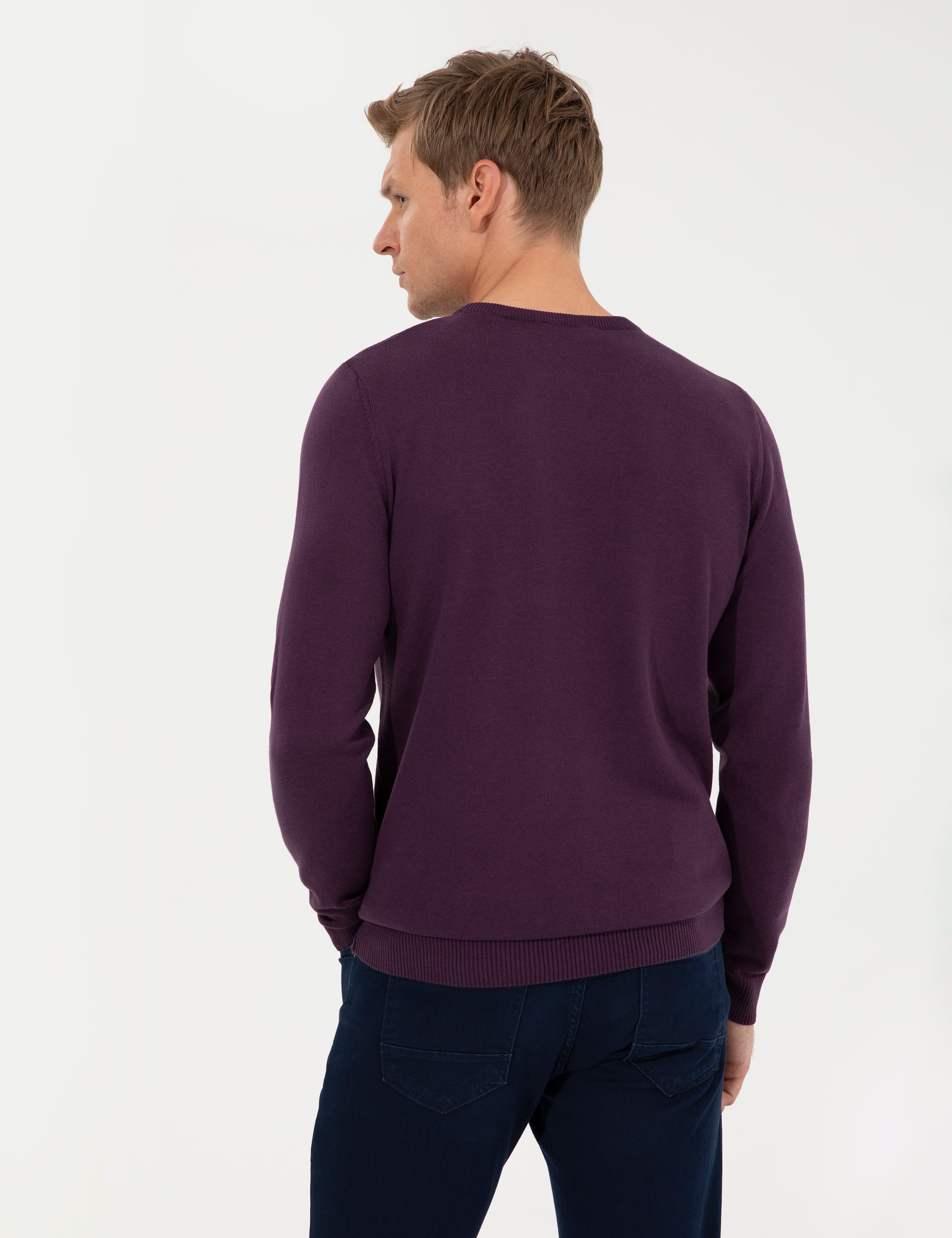 Mor Slim Fit Bisiklet Yaka Basic Triko Kazak