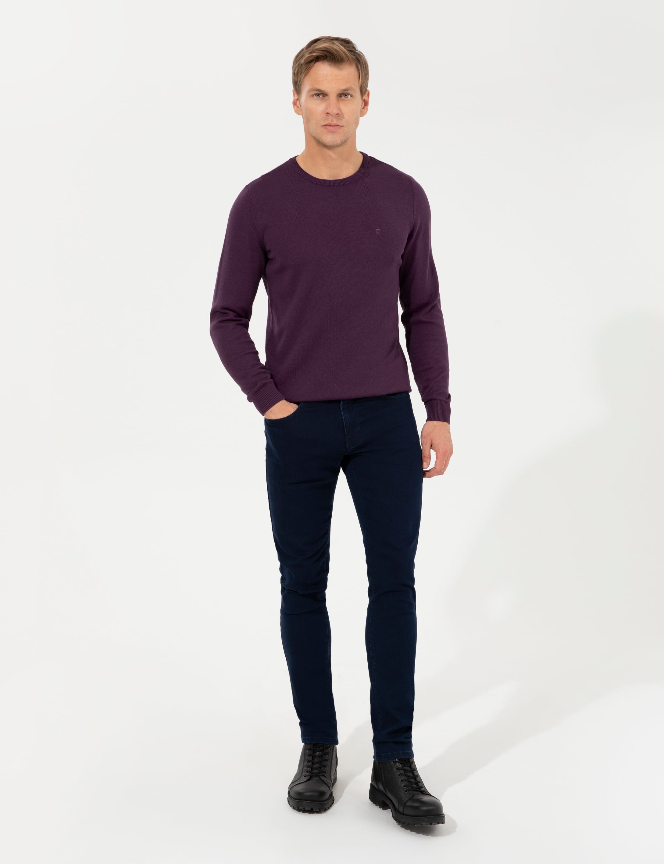 Pierre Cardin Mor Slim Fit Bisiklet Yaka Basic Triko Kazak görsel 4