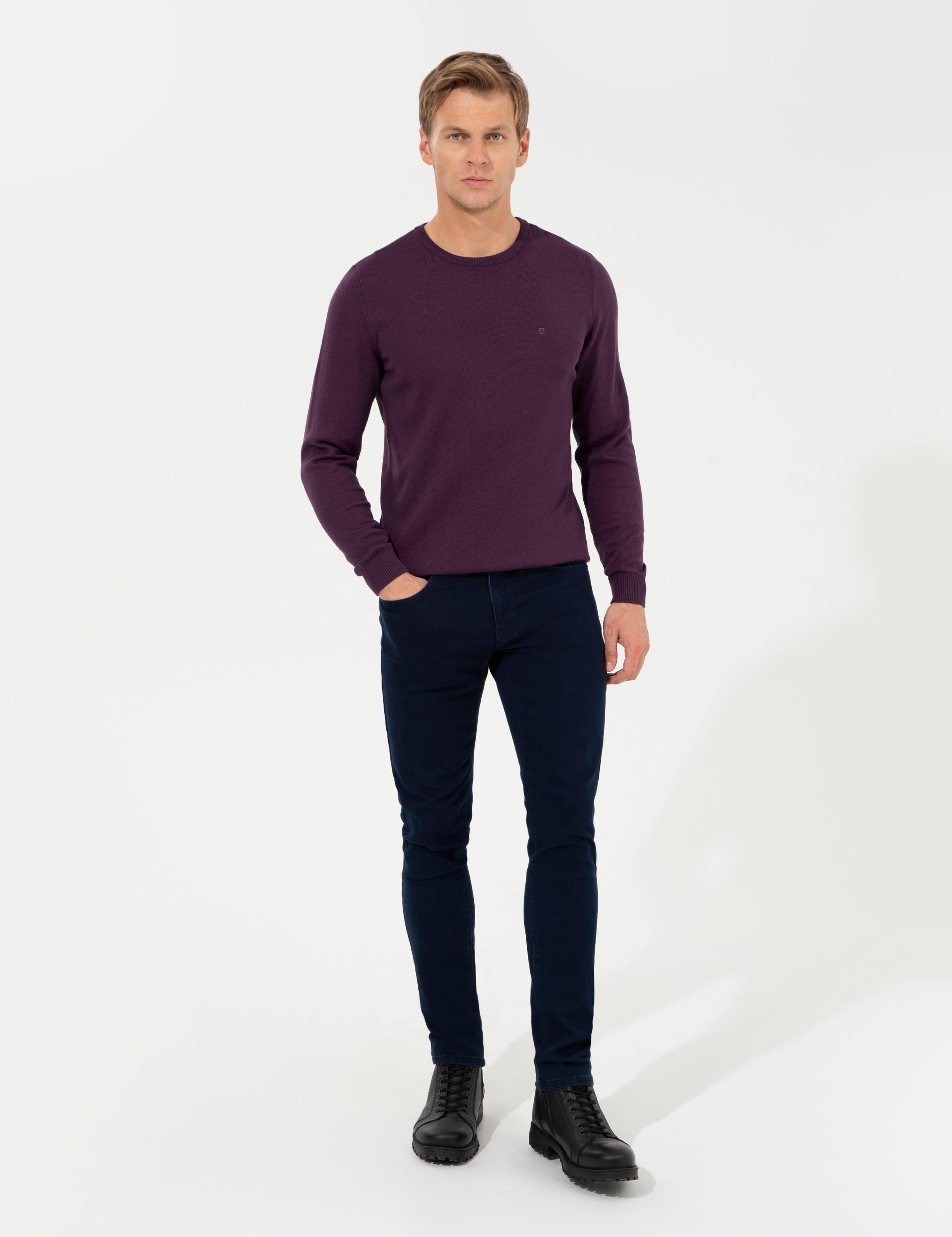 Mor Slim Fit Bisiklet Yaka Basic Triko Kazak