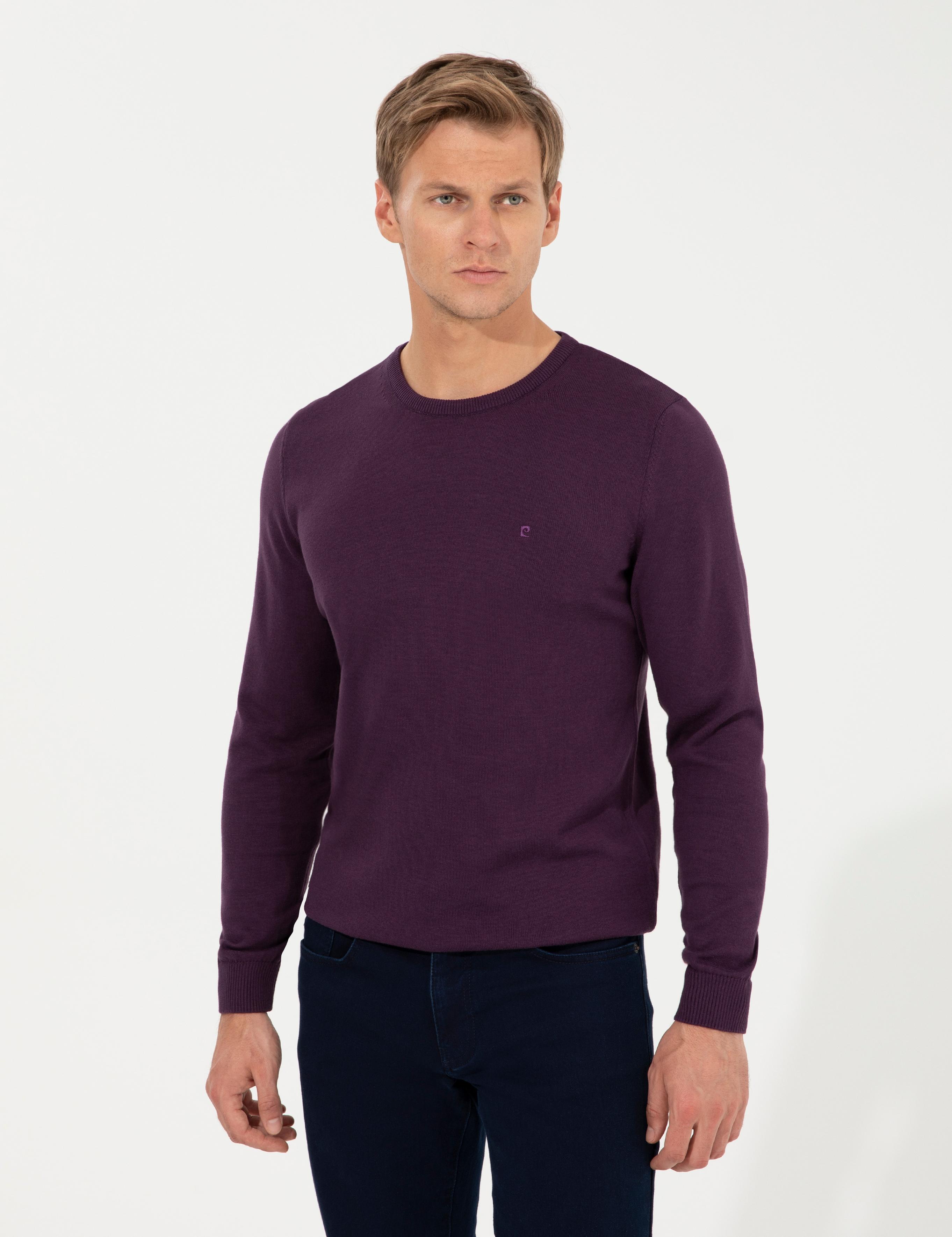 Mor Slim Fit Bisiklet Yaka Basic Triko Kazak