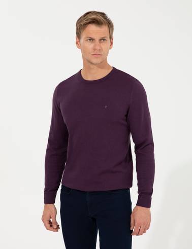 Mor Slim Fit Bisiklet Yaka Basic Triko Kazak