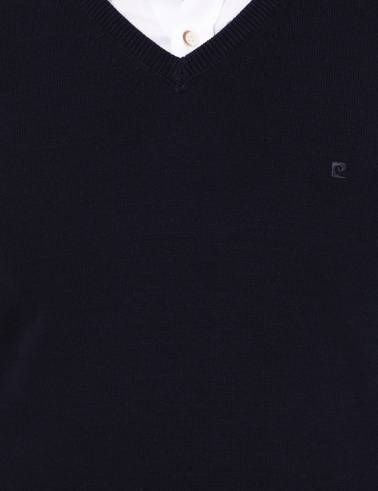 Lacivert Slim Fit V Yaka Basic Triko Kazak