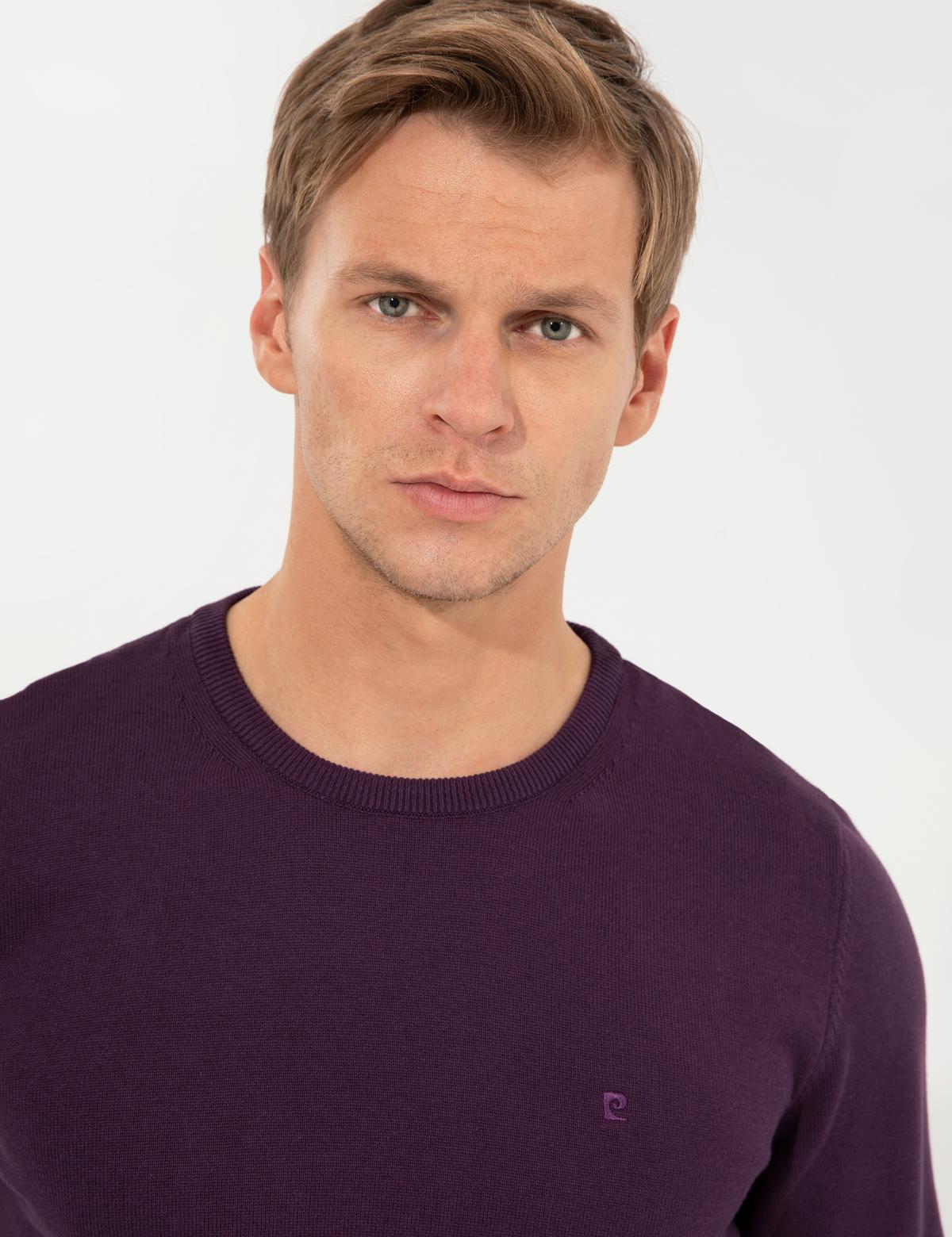 Mor Slim Fit Bisiklet Yaka Basic Triko Kazak - 50257290048