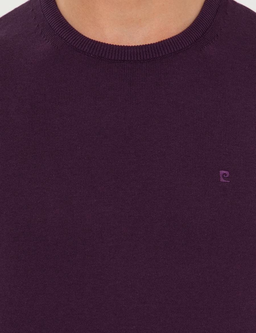 Mor Slim Fit Bisiklet Yaka Basic Triko Kazak