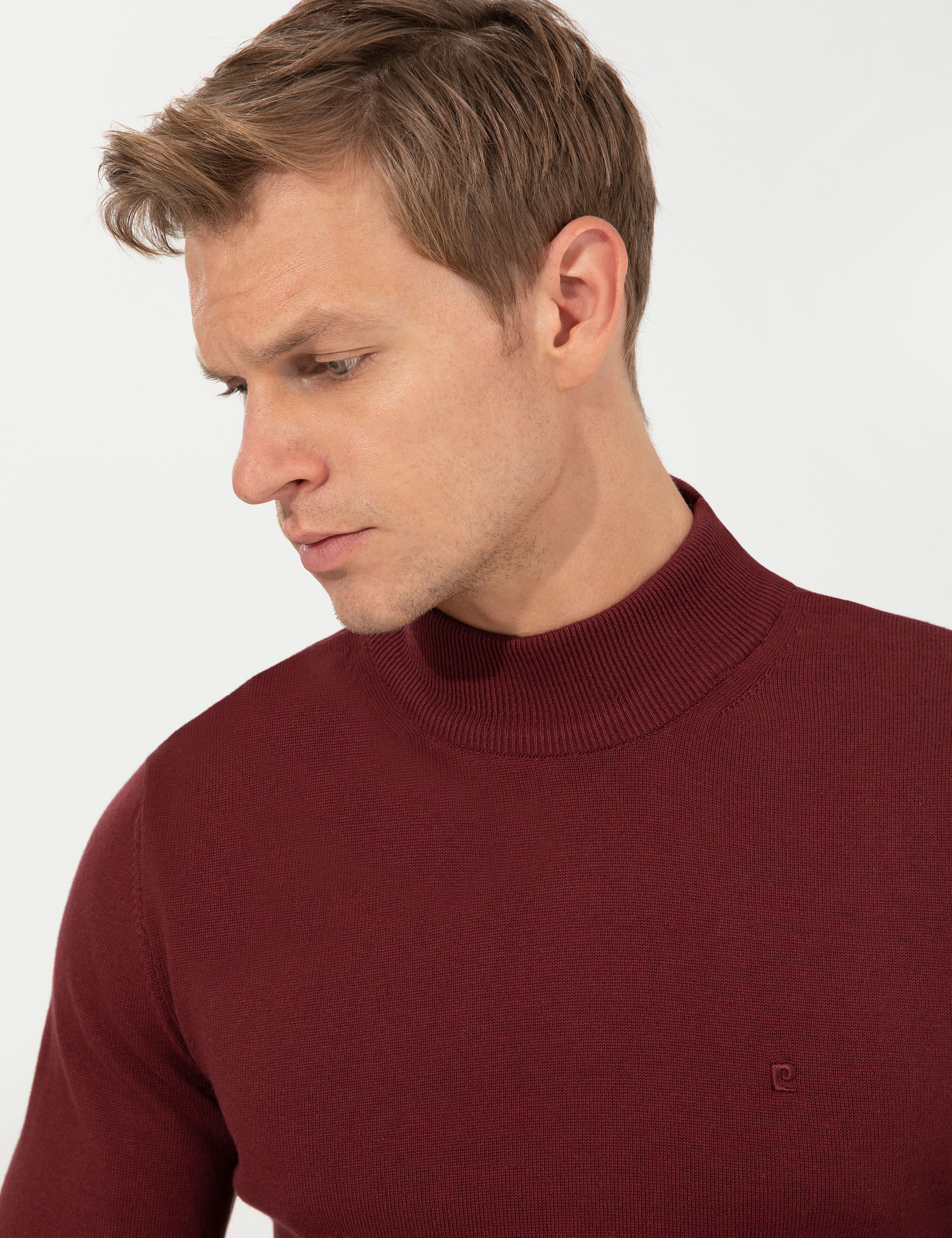 Bordo Slim Fit Yarım Balıkçı Yaka Basic Triko Kazak - Image 2
